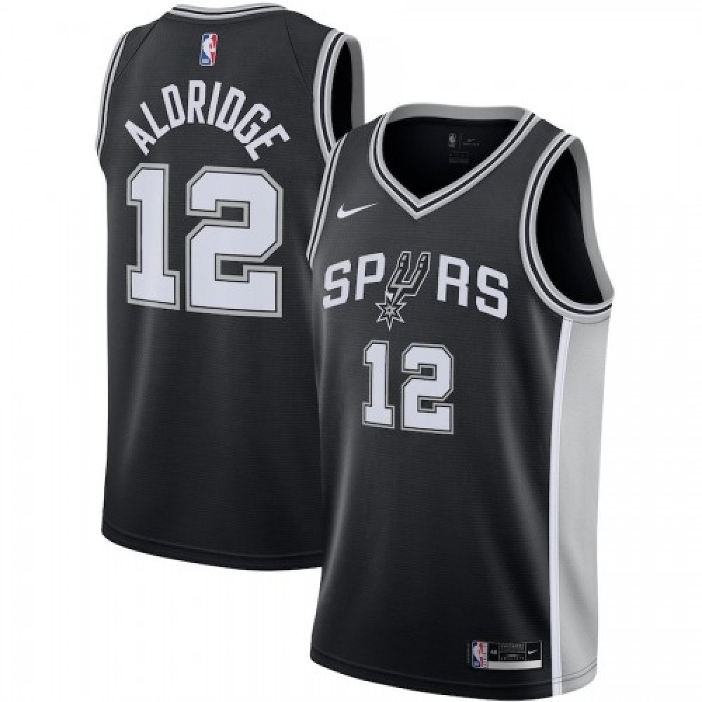 Men's San Antonio Spurs LaMarcus Aldridge #12 Black 2020/21 Swingman Jersey Icon - front view