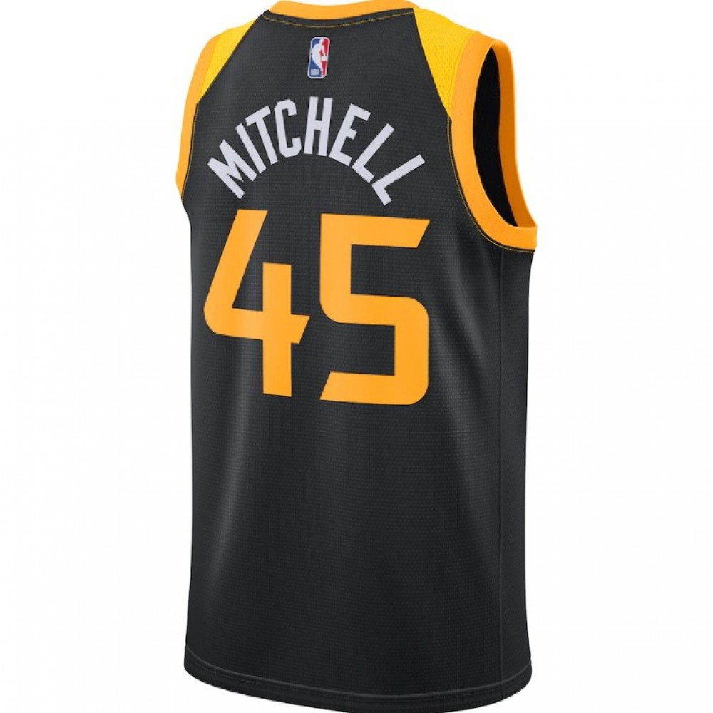 Men's Utah Jazz Donovan Mitchell #45 Black Fan Version Swingman Jersey City Edition - back view