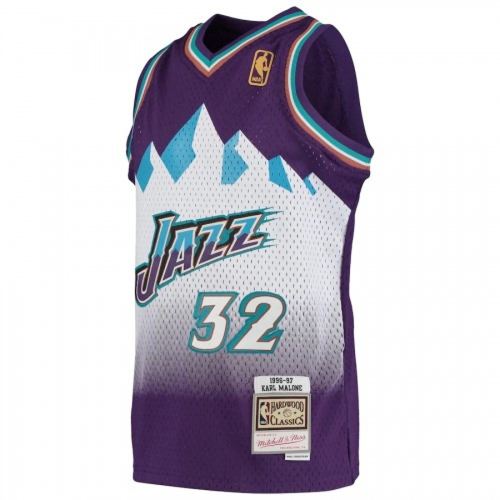Men's Utah Jazz Karl Malone #32 Throwback Purple 91-92 Hardwood Classics Jersey - second front view