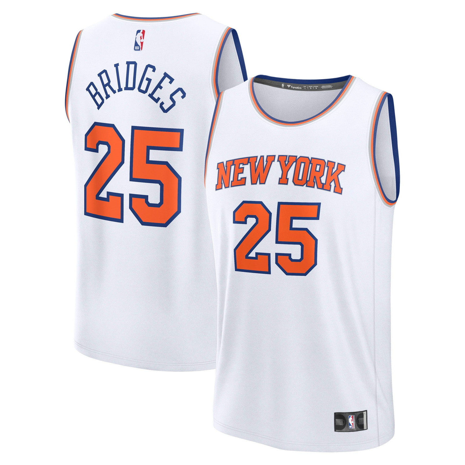 Mikal Bridges New York Knicks Fast Break Fan Version Player Jersey - front and back view