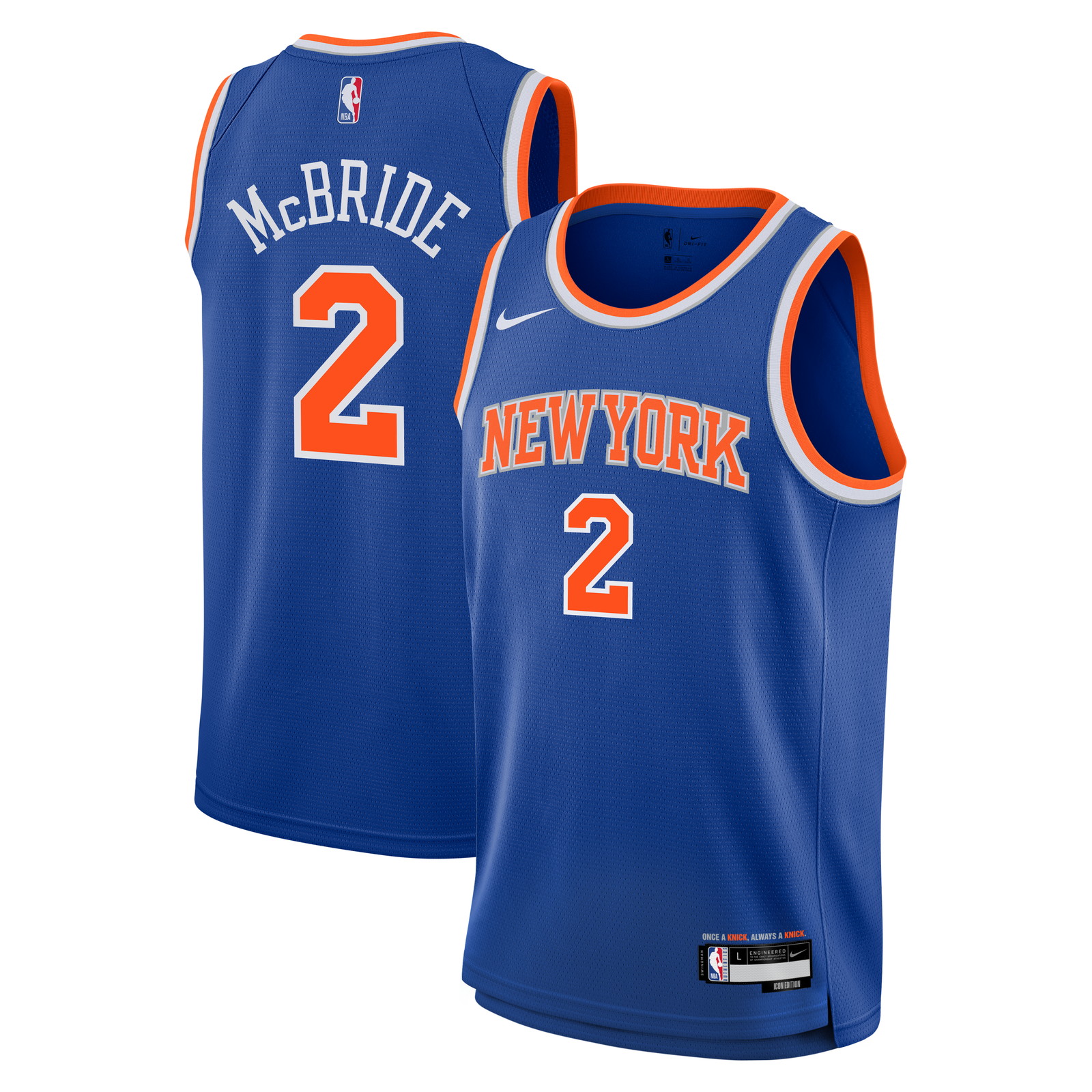 Miles McBride New York Knicks Youth Swingman Jersey Icon Edition Blue - front and back view