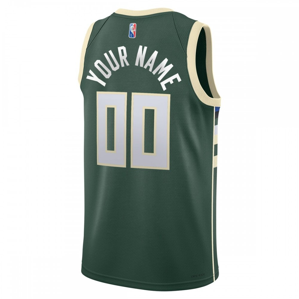 Milwaukee Bucks 2021/22 Diamond Swingman Custom Jersey Icon Edition Hunter Green - back view