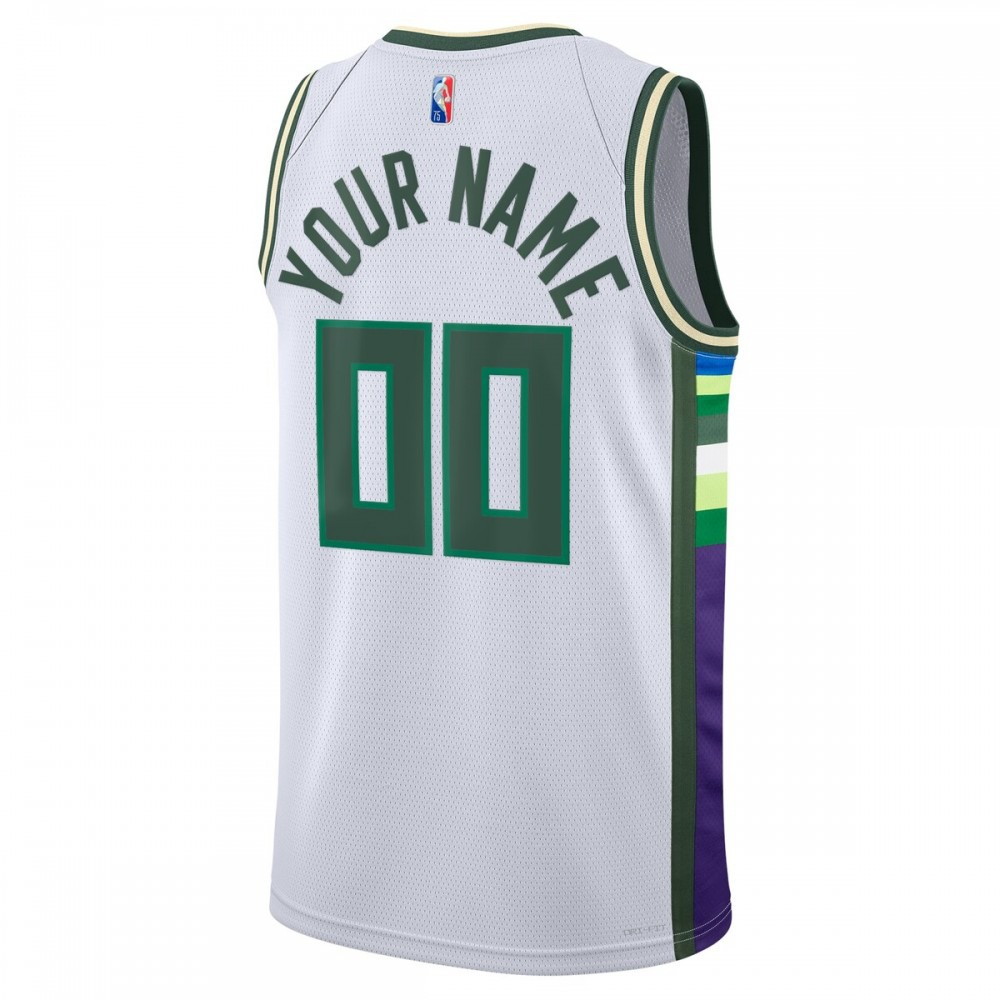 Milwaukee Bucks 2021/22 Swingman Custom Jersey City Edition White - back view