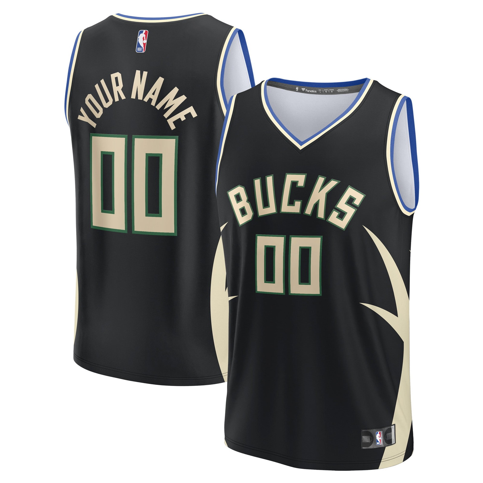 Milwaukee Bucks Custom Fast Break Jersey Statement Edition Black - front and back view