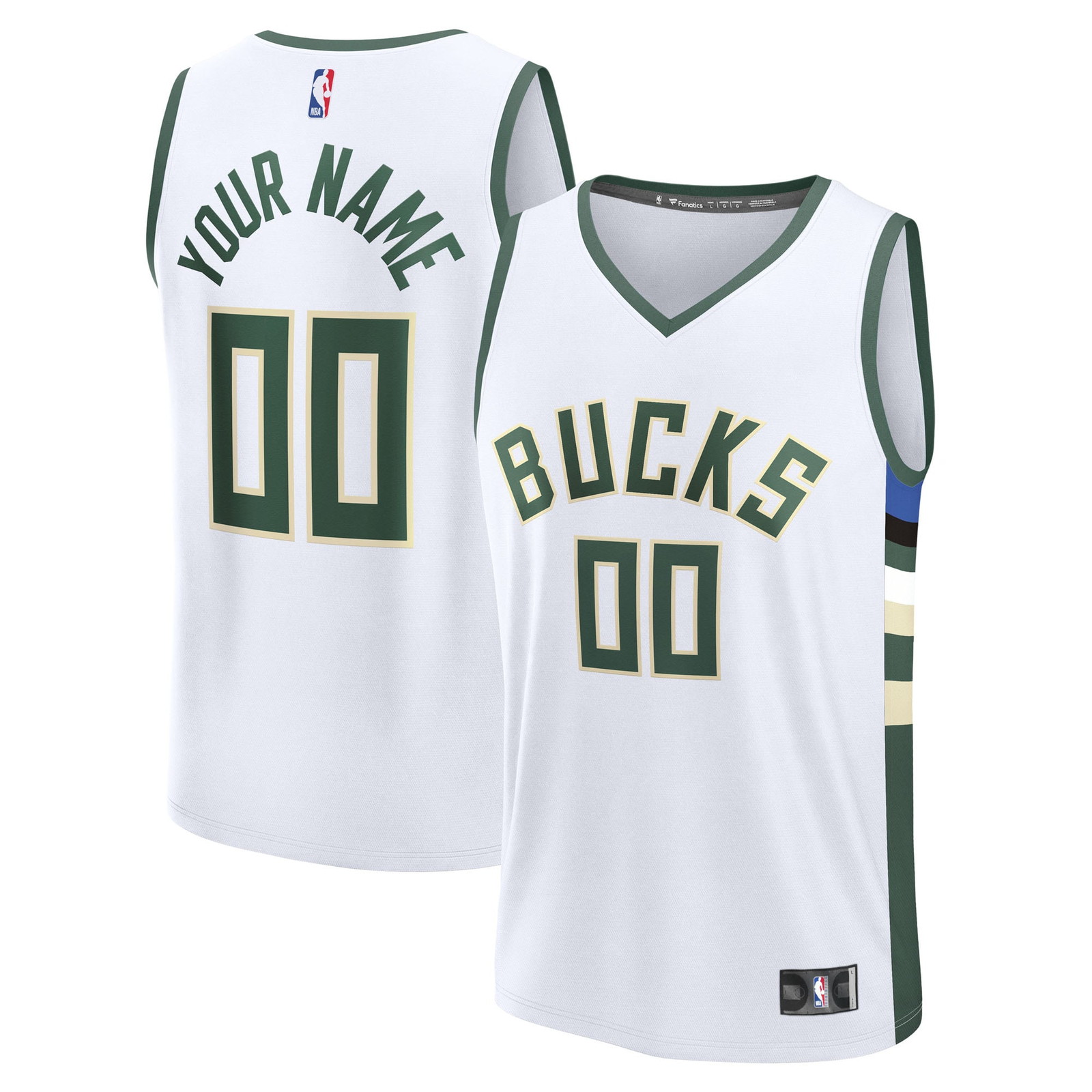Milwaukee Bucks Fast Break Custom Jersey Association Edition White - front and back view