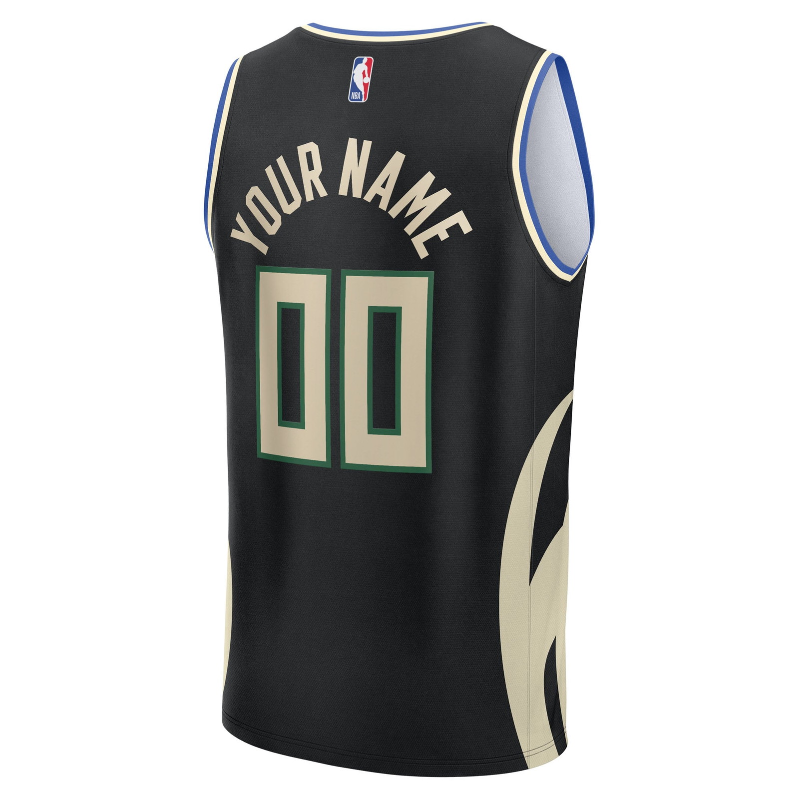 Milwaukee Bucks Youth Fast Break Custom Fan Version Jersey Black Statement Edition - back view