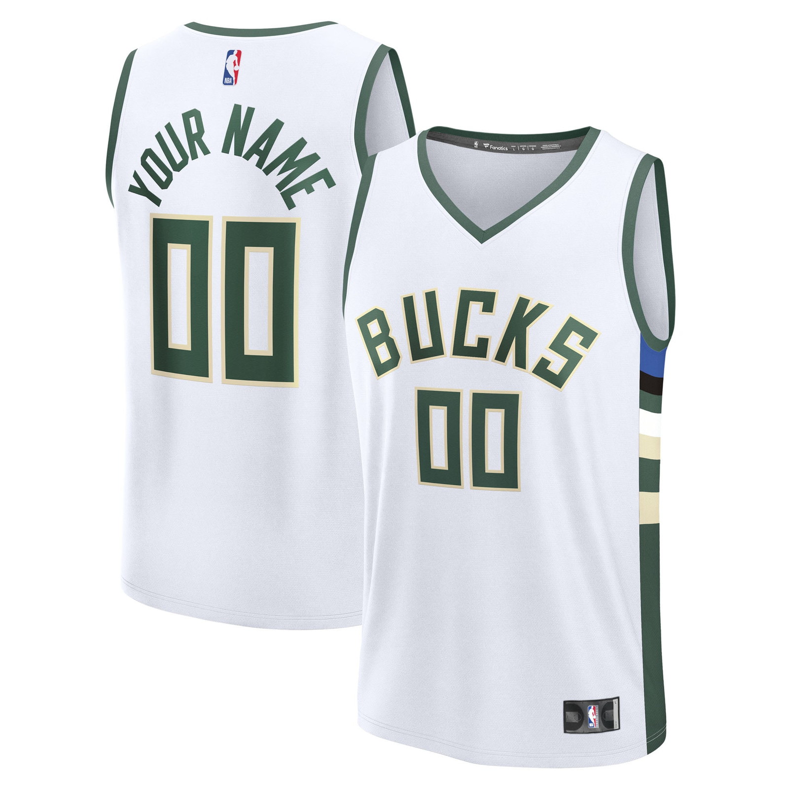 Milwaukee Bucks Youth Fast Break Custom Fan Version Jersey White Association - front and back view