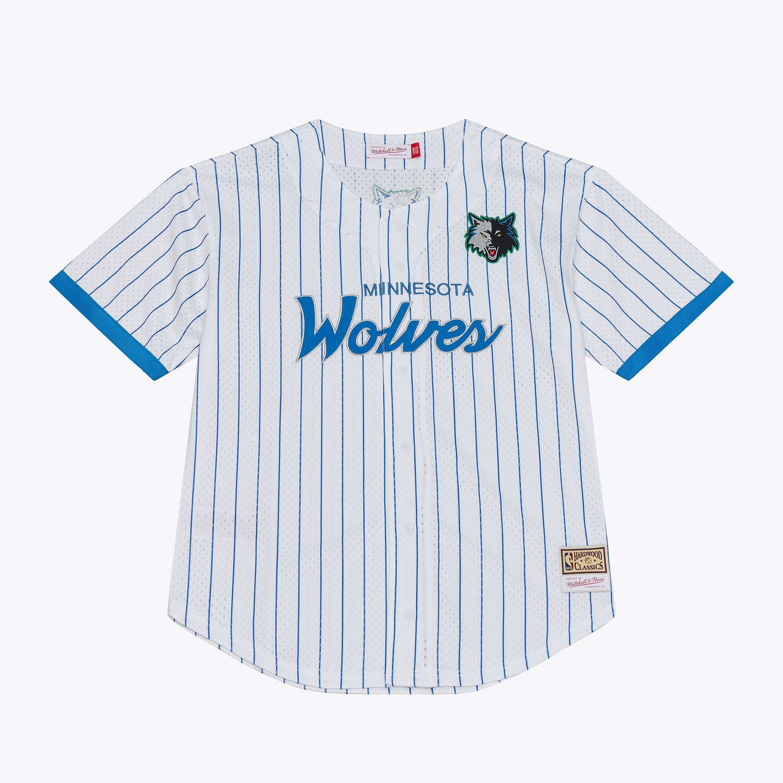 Minnesota Timberwolves Head Coach Pinstripe Mesh Full-Button Baseball Jersey - front and back view