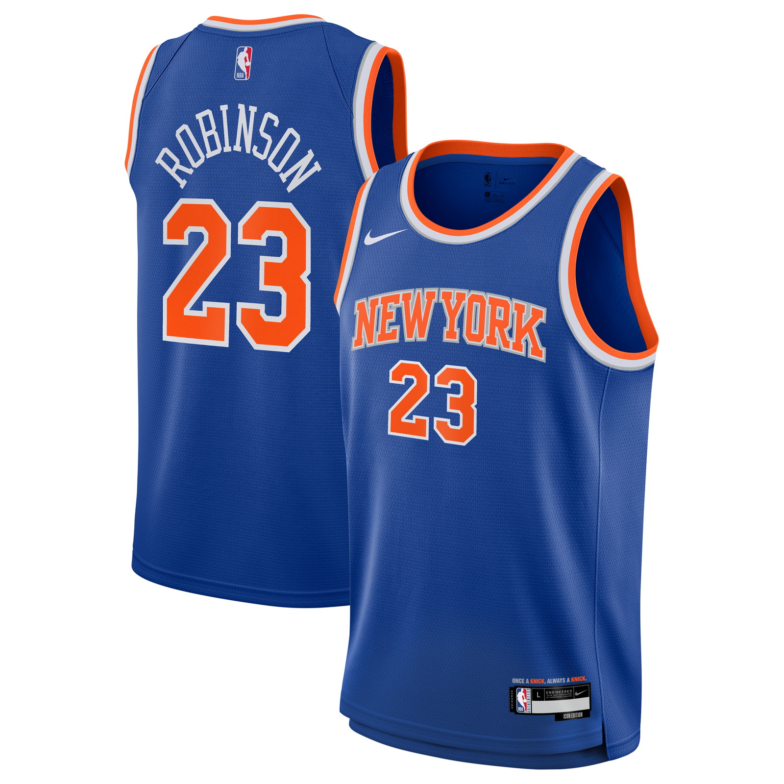 Mitchell Robinson New York Knicks Youth Swingman Jersey Icon Edition Blue - front and back view