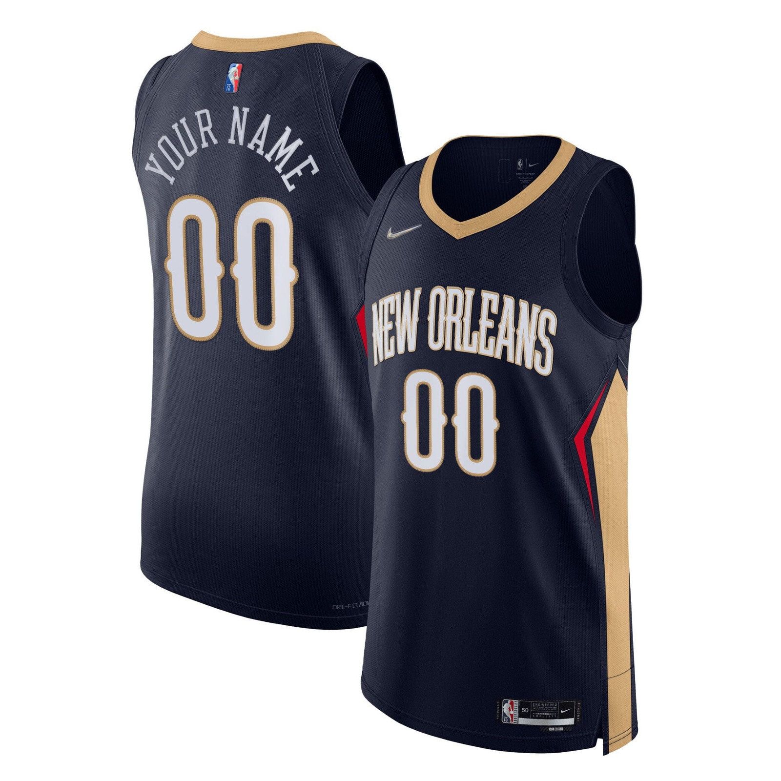 New Orleans Pelicans 2021/22 Diamond Pro Cut Custom Jersey Icon Edition Navy - front and back view