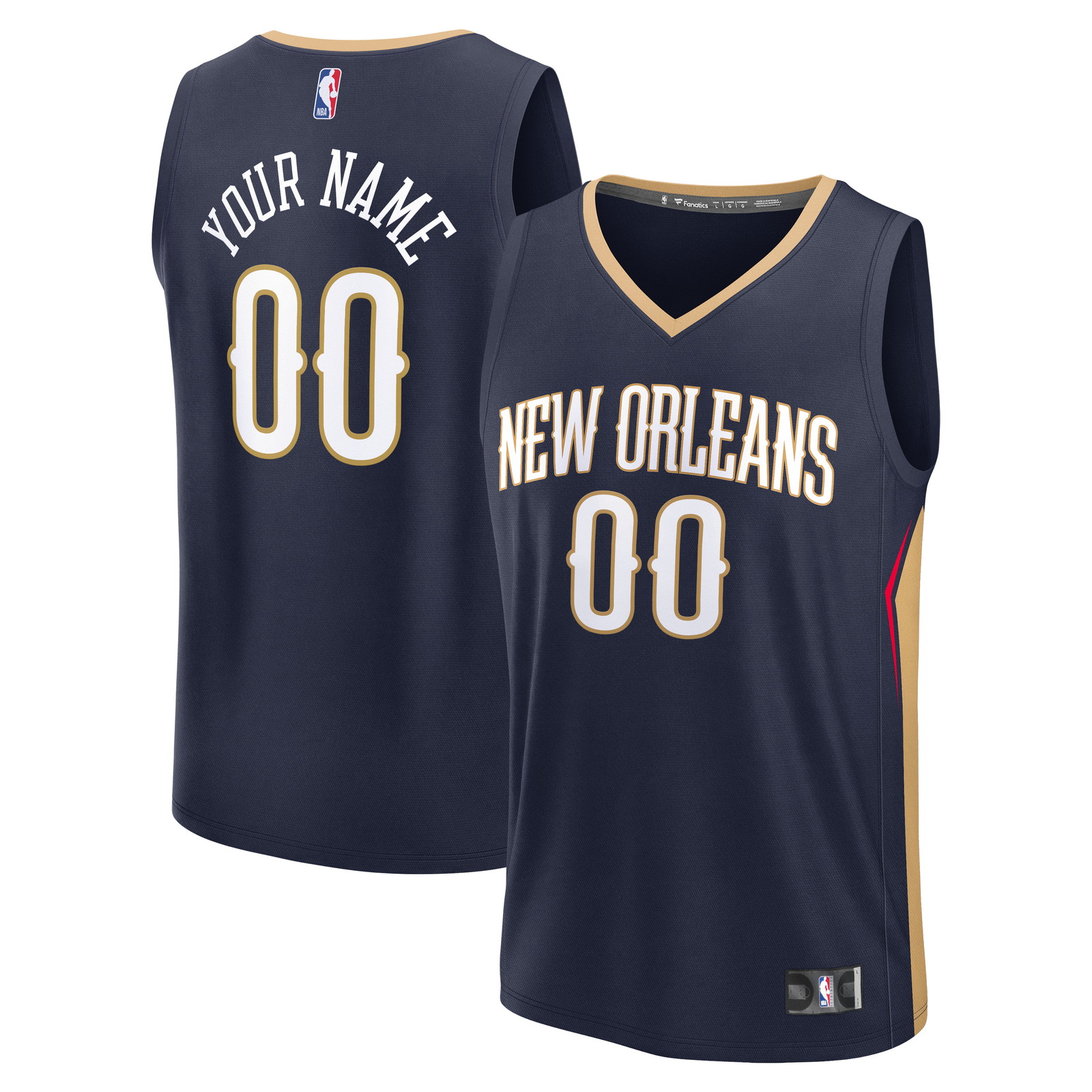 New Orleans Pelicans Fast Break Custom Jersey Icon Edition Navy - front and back view