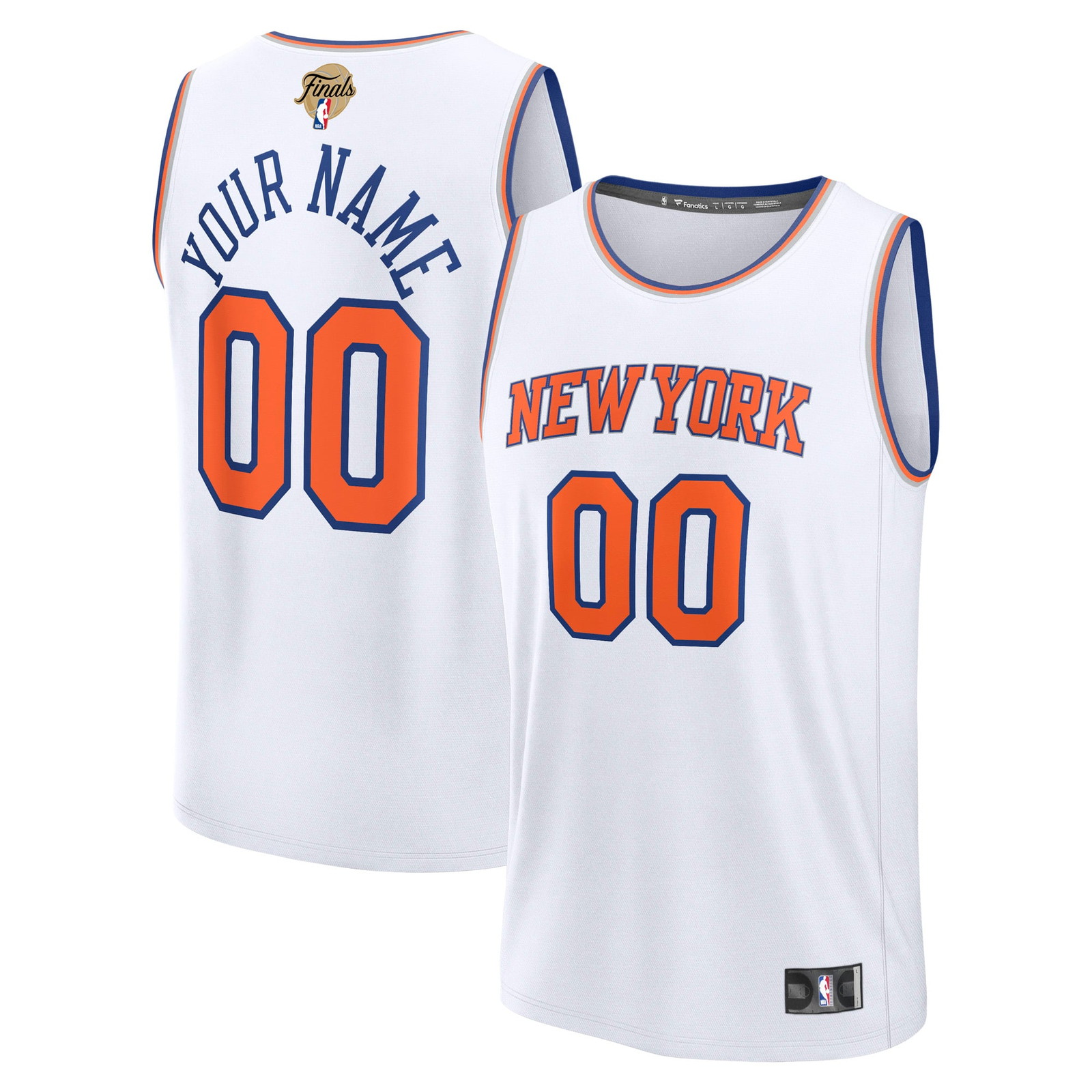 New York Knicks 2025 NBA Finals Fast Break Fan Version Custom Jersey - front and back view