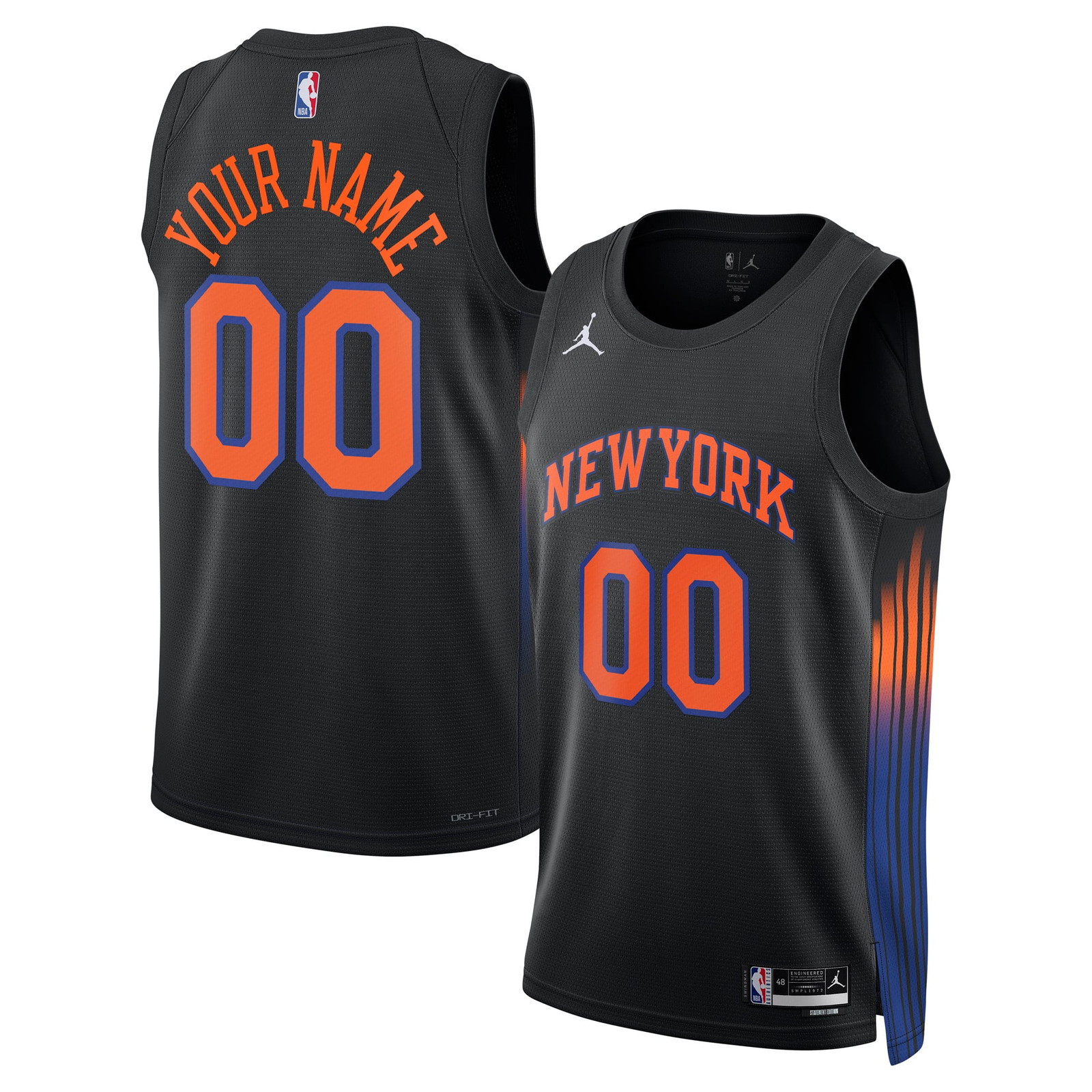 New York Knicks Unisex Swingman Custom Jersey Statement Edition Black - front and back view