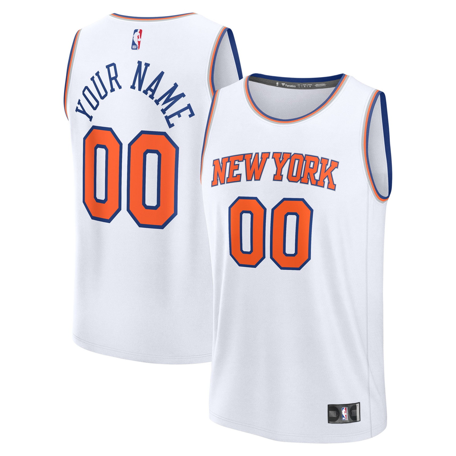 New York Knicks Youth Fast Break Custom Jersey Association Edition White - front and back view
