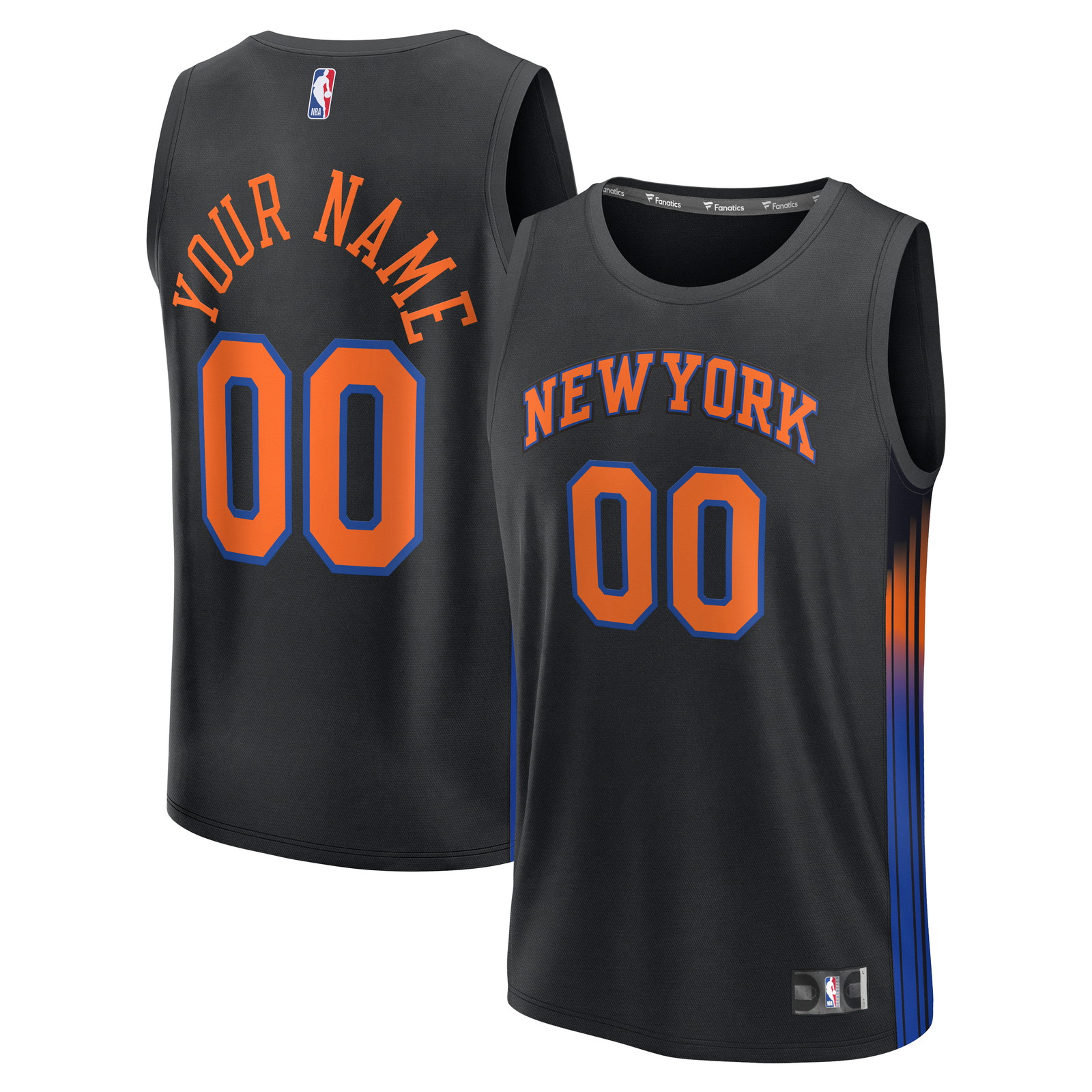 New York Knicks Youth Fast Break Custom Jersey Statement Edition Black - front and back view