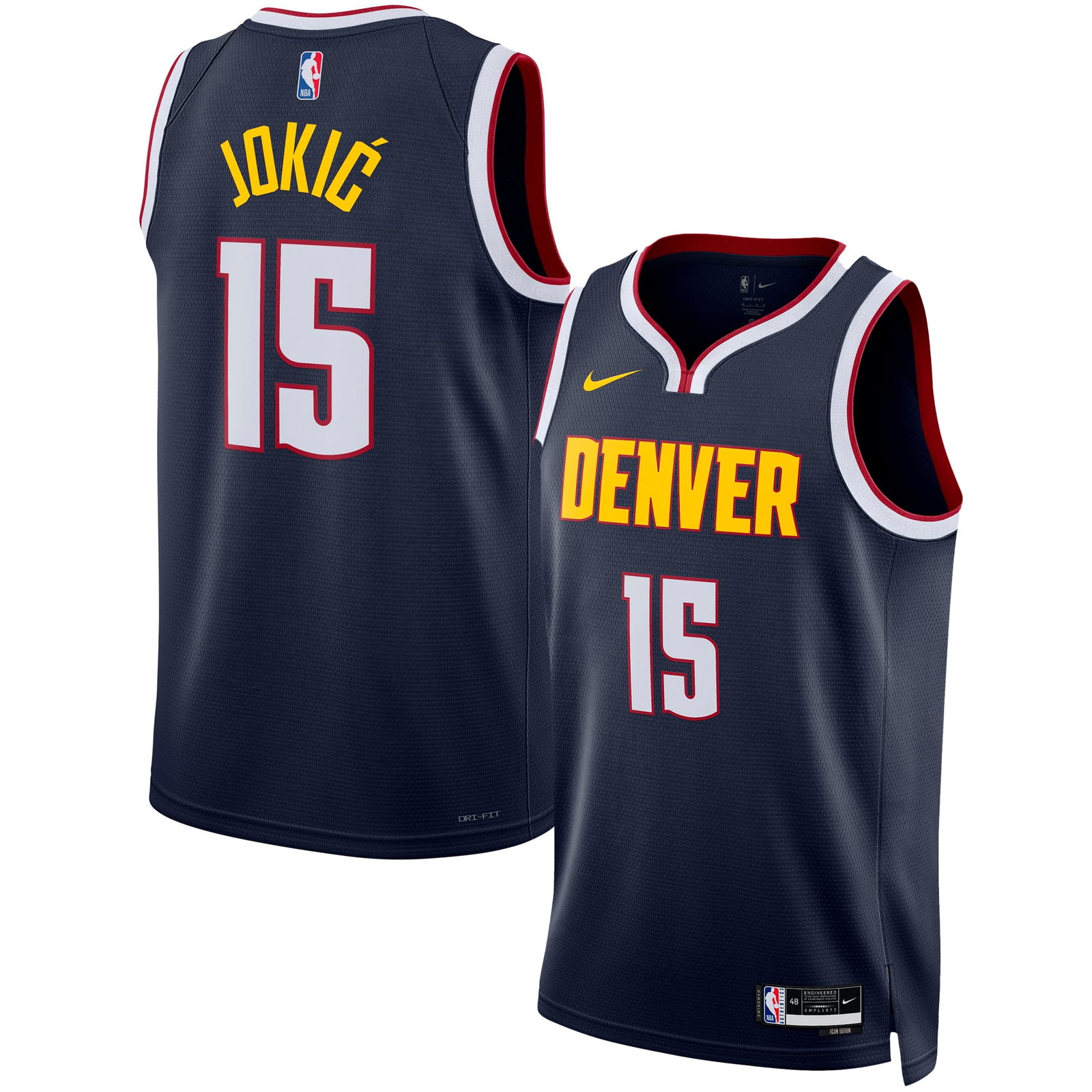 Nikola Jokić Denver Nuggets Unisex Swingman Jersey Icon Edition Navy - front and back view