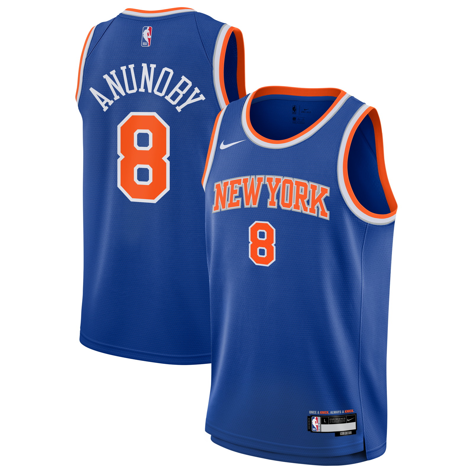 OG Anunoby New York Knicks Youth Swingman Jersey Icon Edition Blue - front and back view