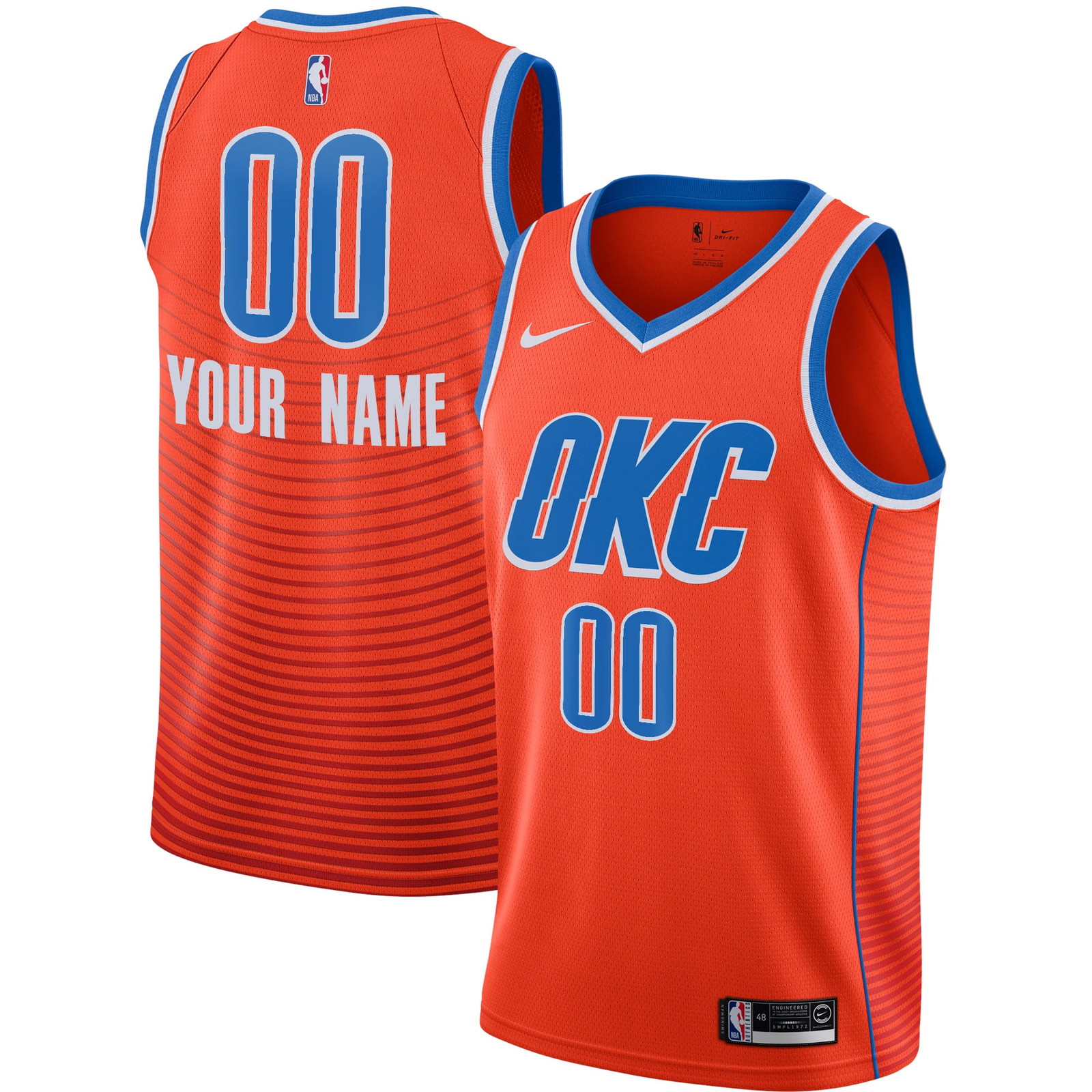 Oklahoma City Thunder Swingman Custom Jersey Statement Edition Orange - front and back view