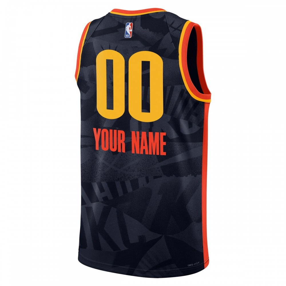 Oklahoma City Thunder Unisex 2023/24 Custom Swingman Jersey Navy City Edition - back view