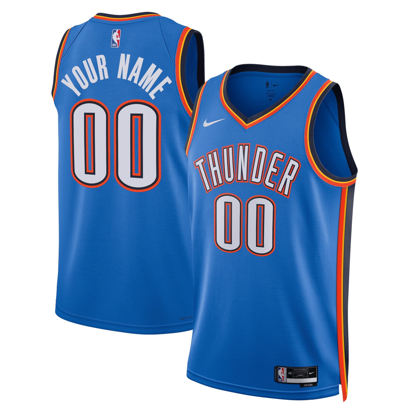 Oklahoma City Thunder Unisex Swingman Custom Jersey Blue Icon Edition - front and back view