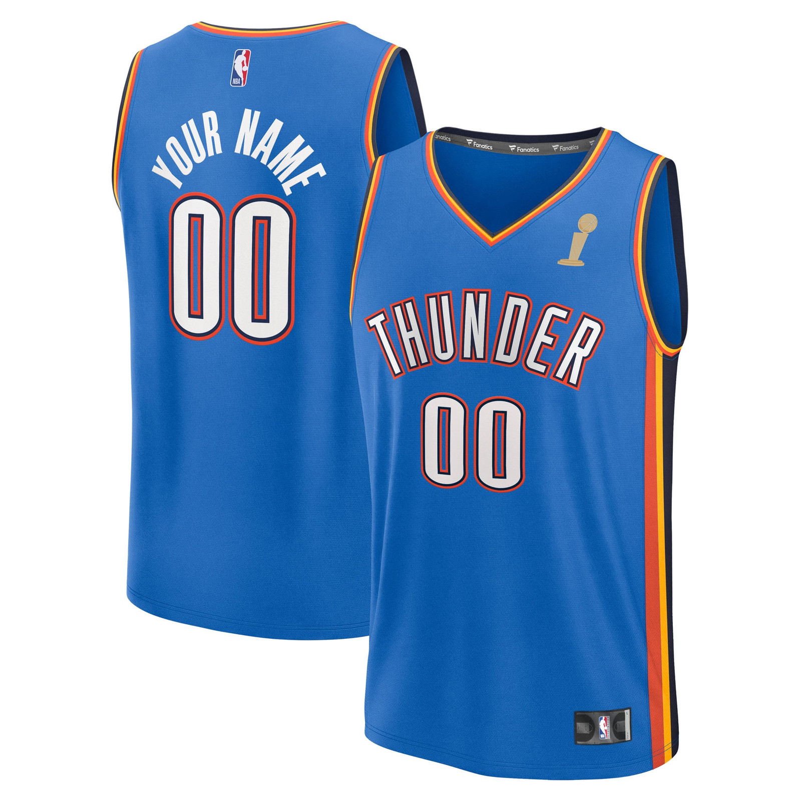 Oklahoma City Thunder Youth Blue 2025 NBA Finals Champions Fast Break Fan - front and back view