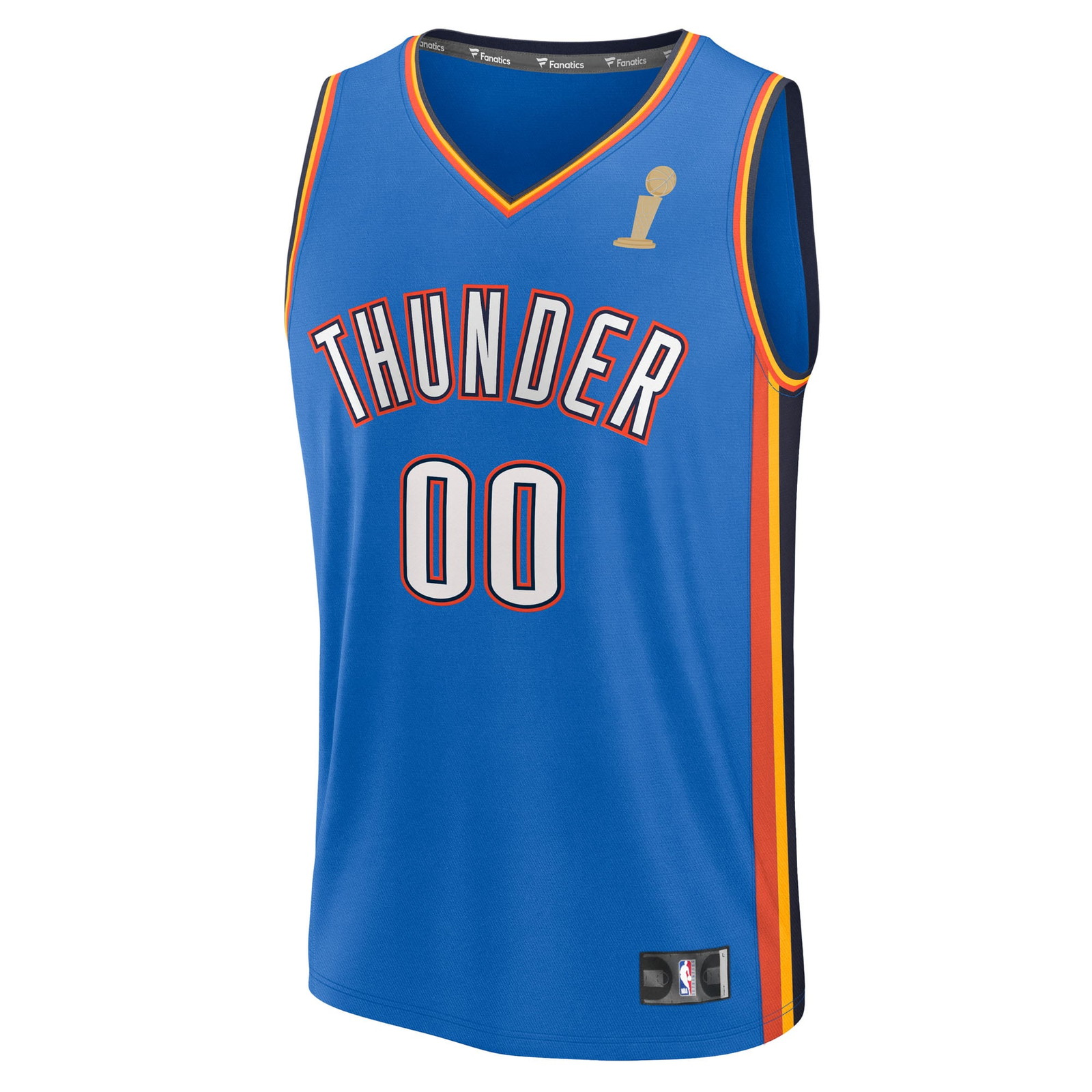 Oklahoma City Thunder Youth Blue 2025 NBA Finals Champions Fast Break Fan Version - front view