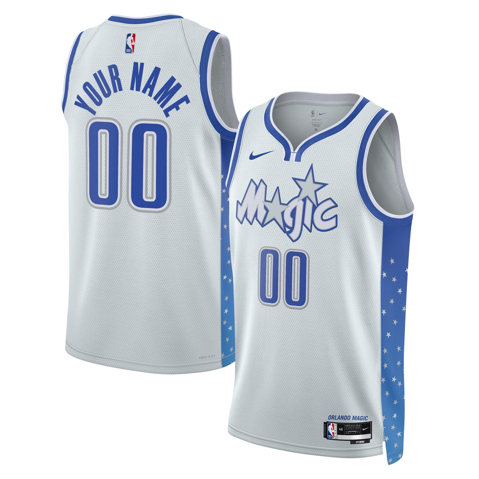 Orlando Magic Unisex 2025/26 City Edition Swingman Custom Jersey Silver - front and back view
