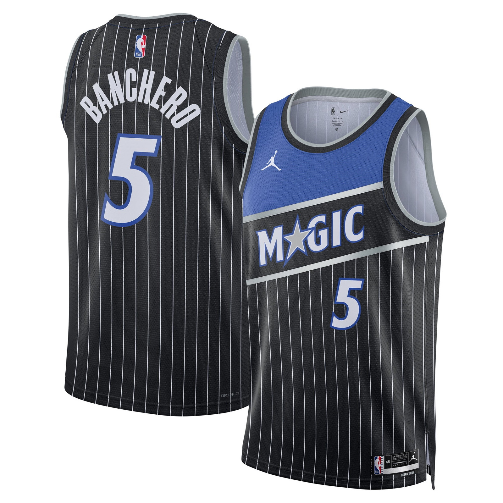 Paolo Banchero Orlando Magic Unisex Swingman Jersey Statement Edition Black - front and back view
