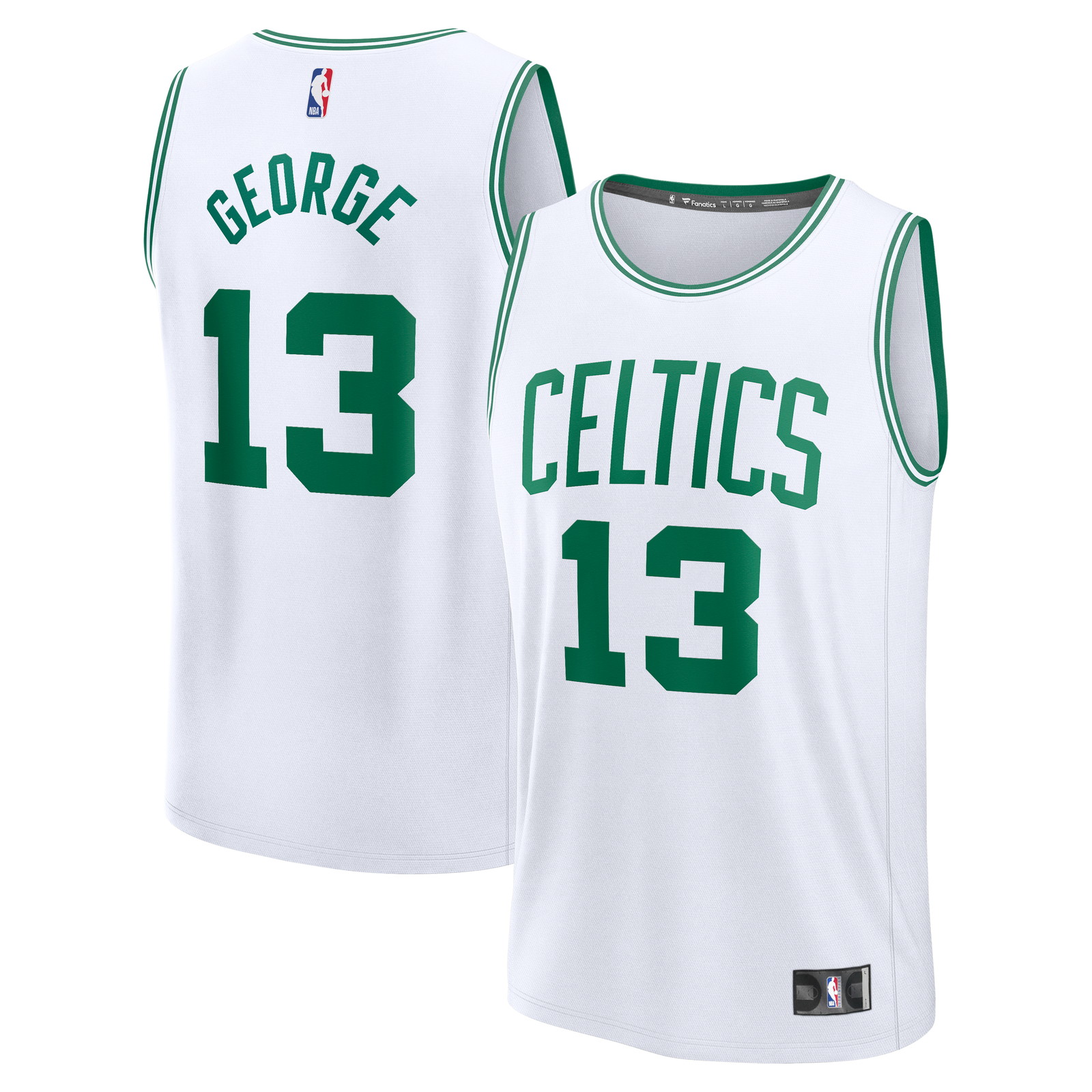 Paul George Boston Celtics Fast Break Fan Version Jersey Association Edition - front and back view