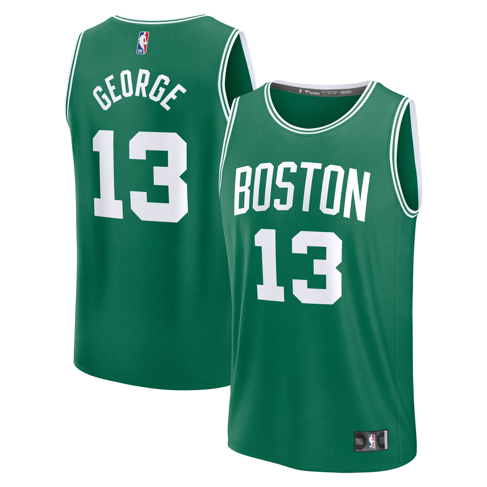 Paul George Boston Celtics Fast Break Fan Version Jersey Icon Edition Kelly - front and back view