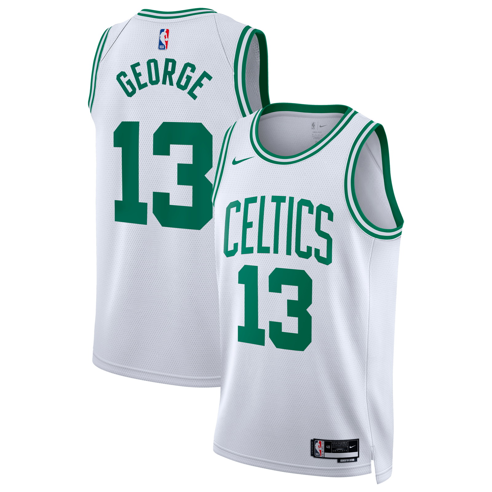 Paul George Boston Celtics Unisex Swingman Jersey Association Edition White - front and back view