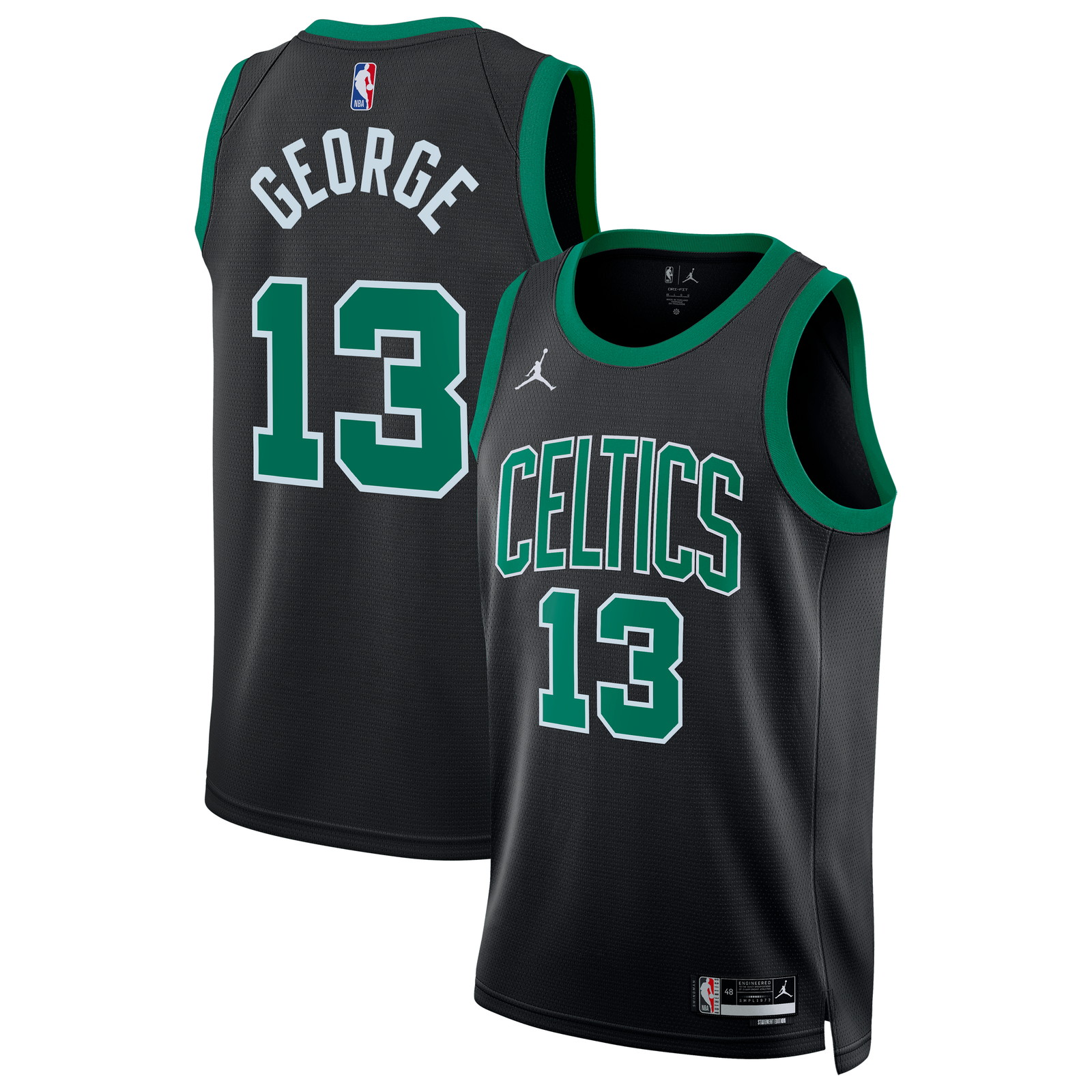 Paul George Boston Celtics Unisex Swingman Jersey Statement Edition Black - front and back view