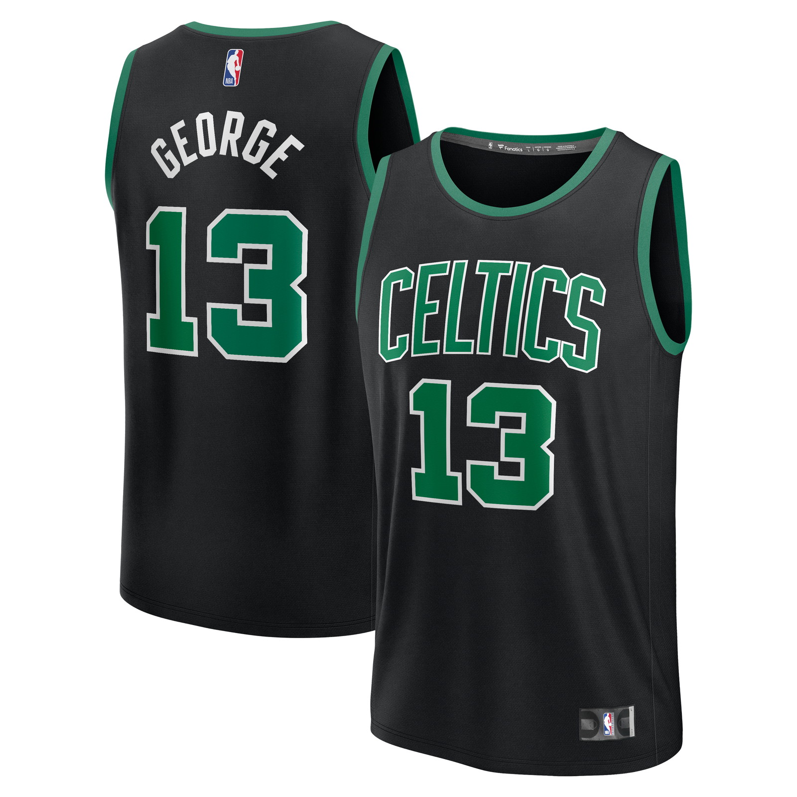 Paul George Boston Celtics Youth Fast Break Fan Version Jersey Black - front and back view
