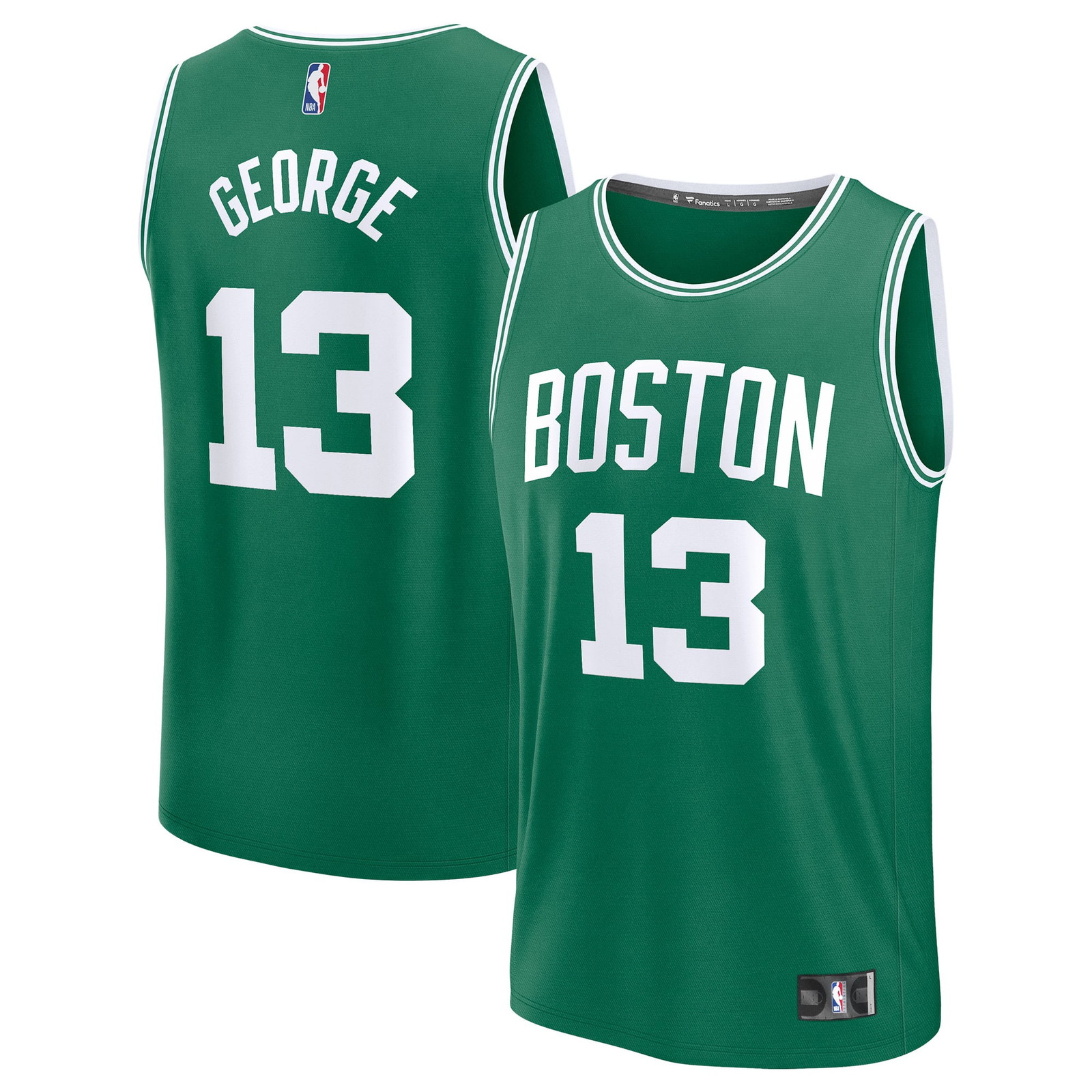 Paul George Boston Celtics Youth Fast Break Fan Version Jersey Kelly Green - front and back view