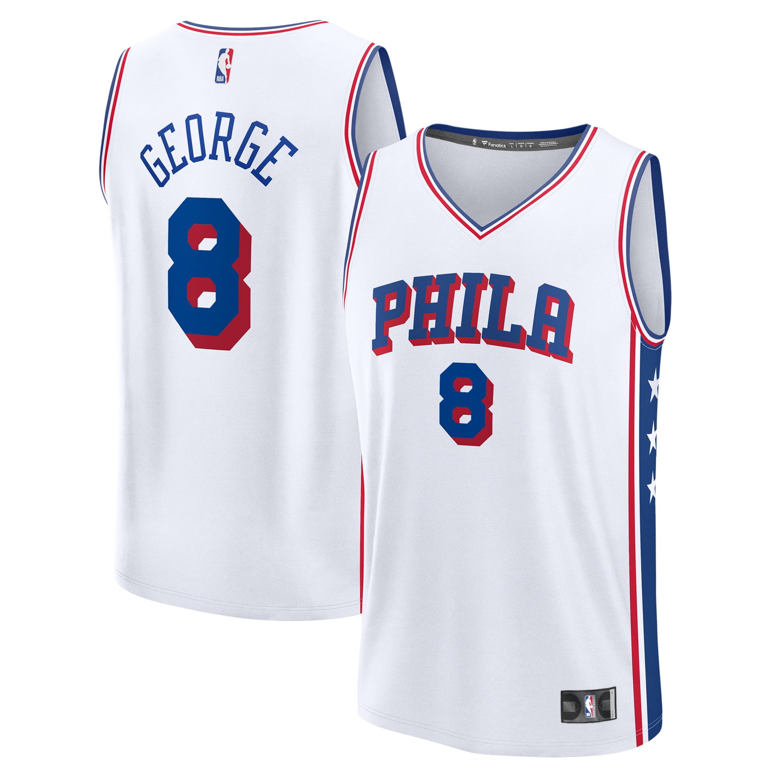 Paul George Philadelphia 76ers Fast Break Fan Version Player Jersey - front and back view