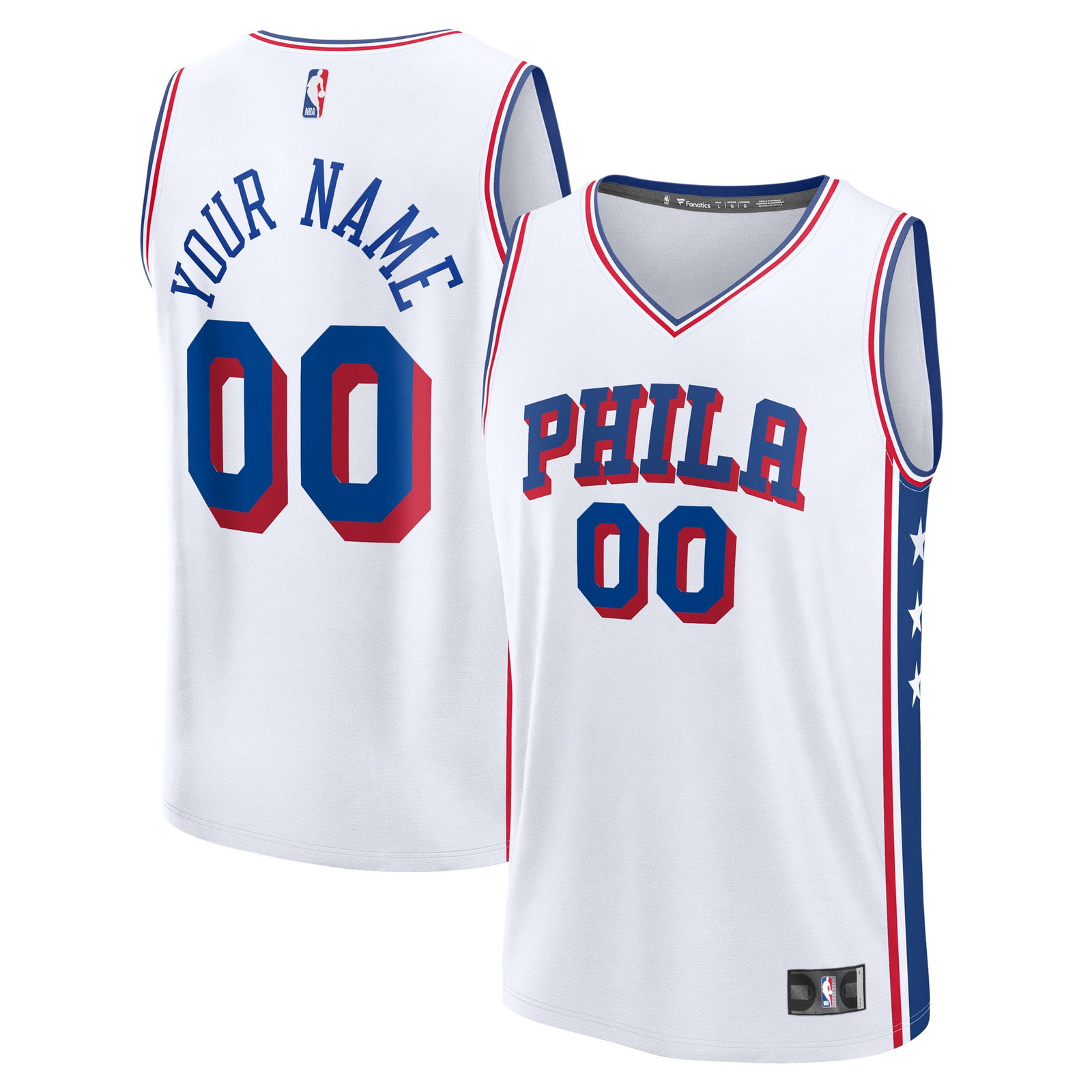 Philadelphia 76ers Fast Break Custom Jersey Association Edition White - front and back view