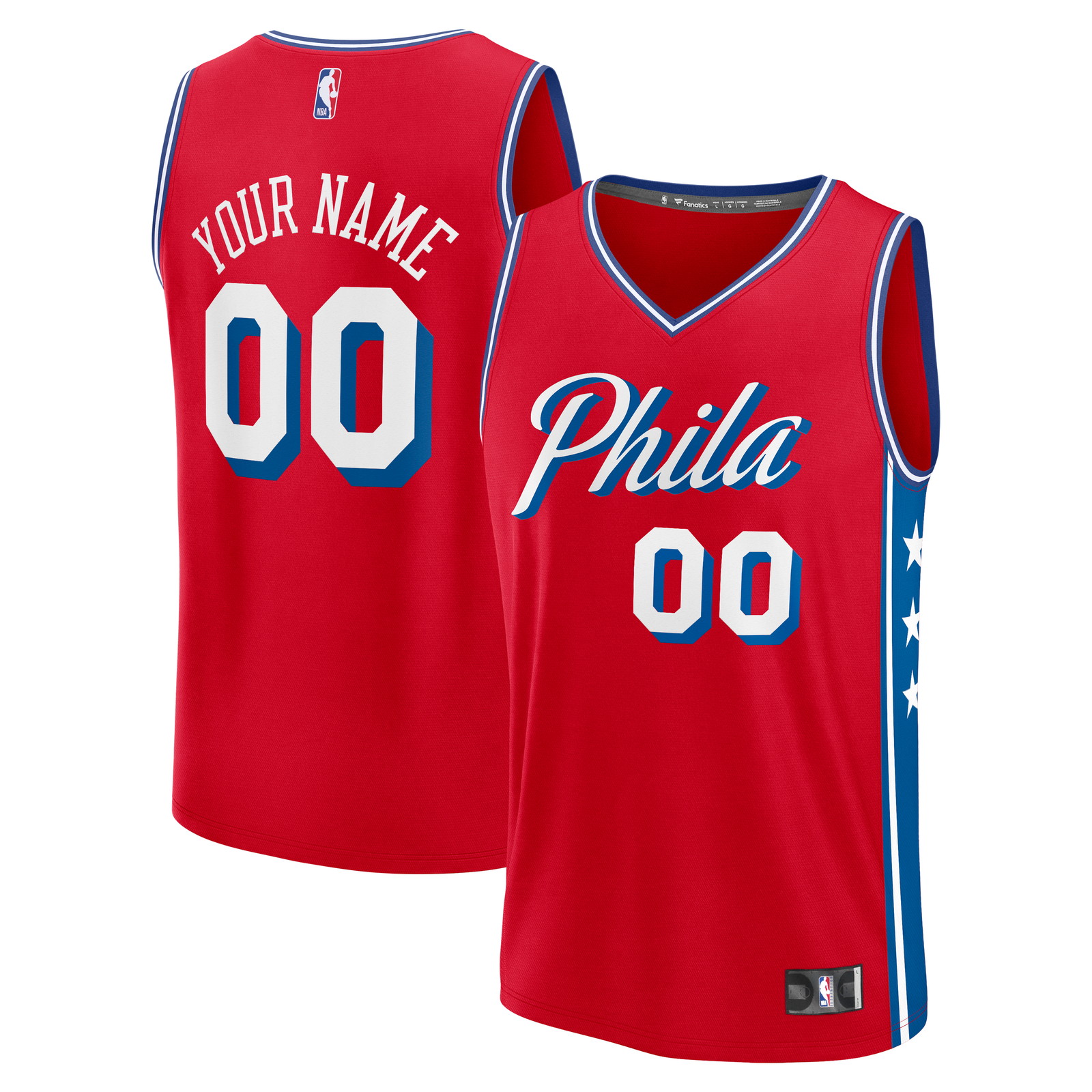 Philadelphia 76ers Fast Break Custom Jersey Icon Edition Red - front and back view