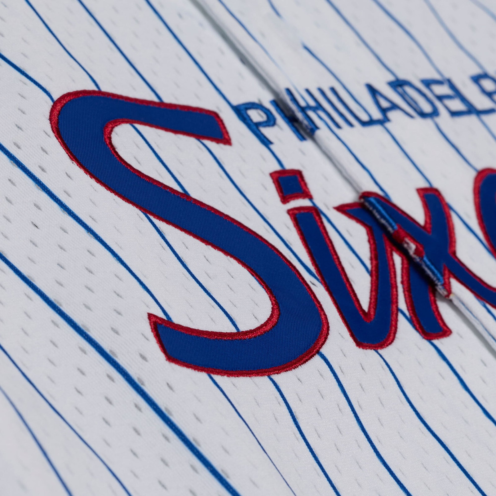 Philadelphia 76ers Head Coach Pinstripe Mesh Full-Button Baseball Jersey White - back view