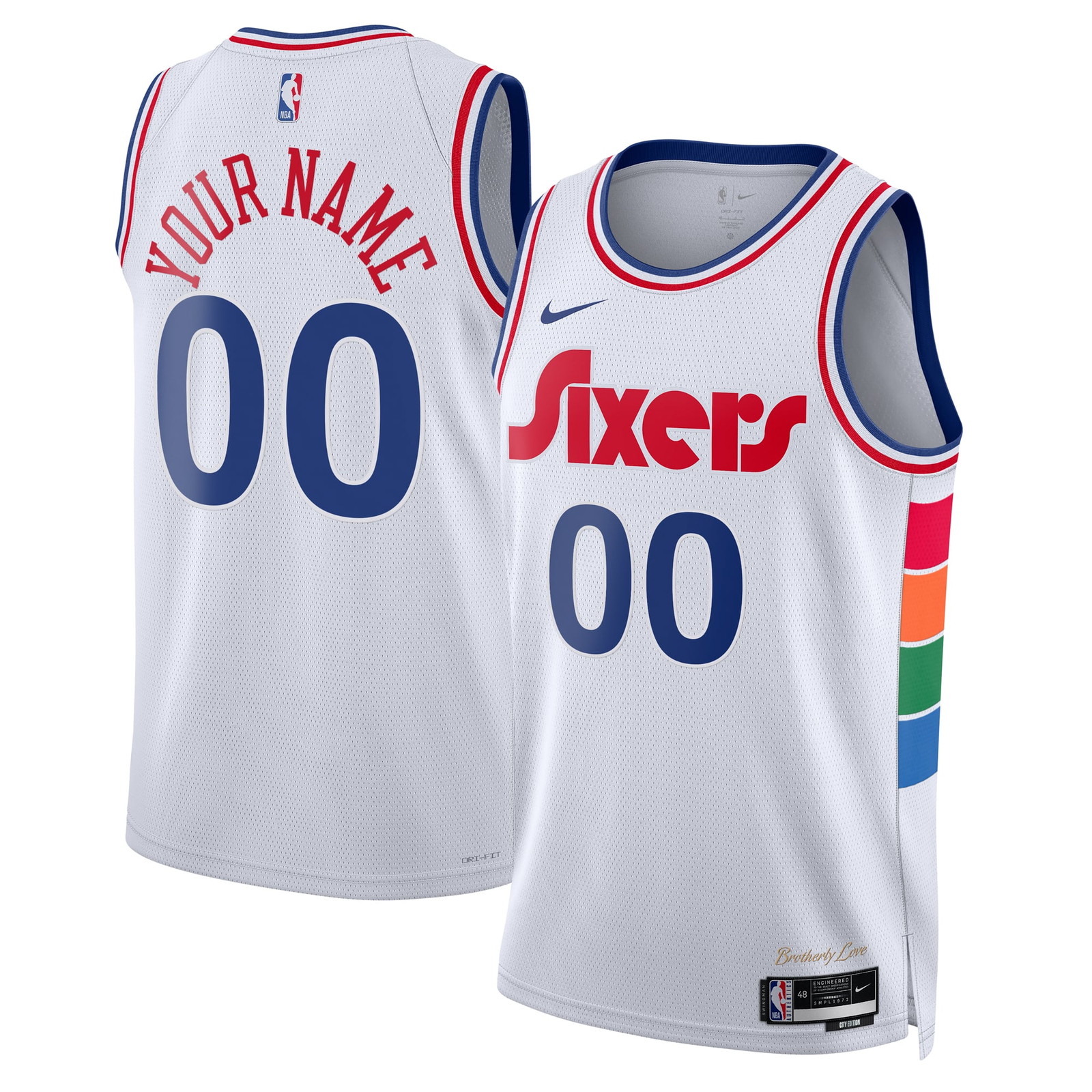 Philadelphia 76ers Unisex 2024/25 Custom Swingman Jersey City Edition White - front and back view