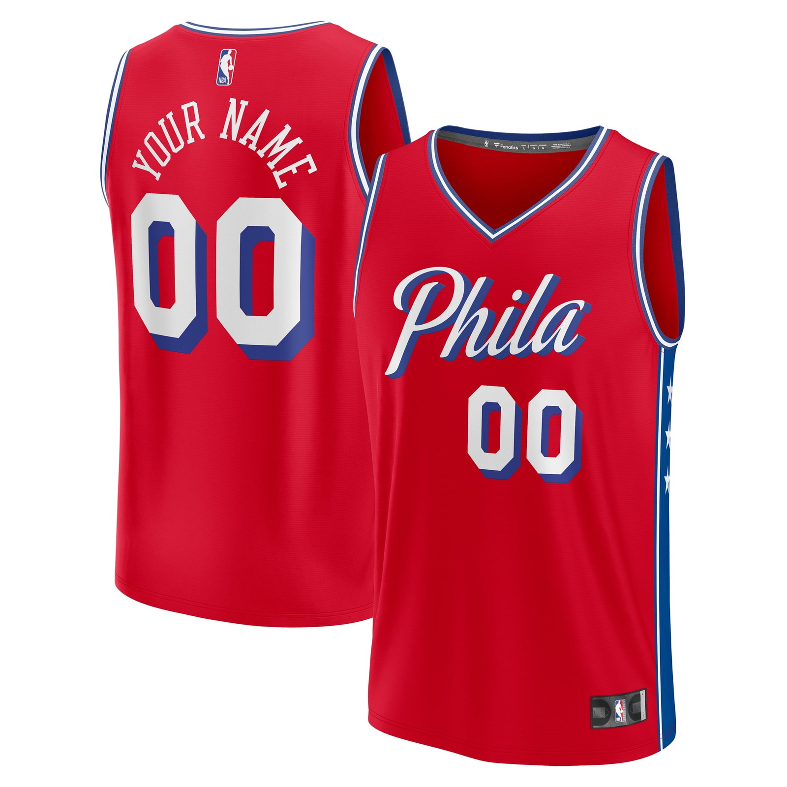 Philadelphia 76ers Youth Fast Break Fan Version Custom Jersey Statement - front and back view