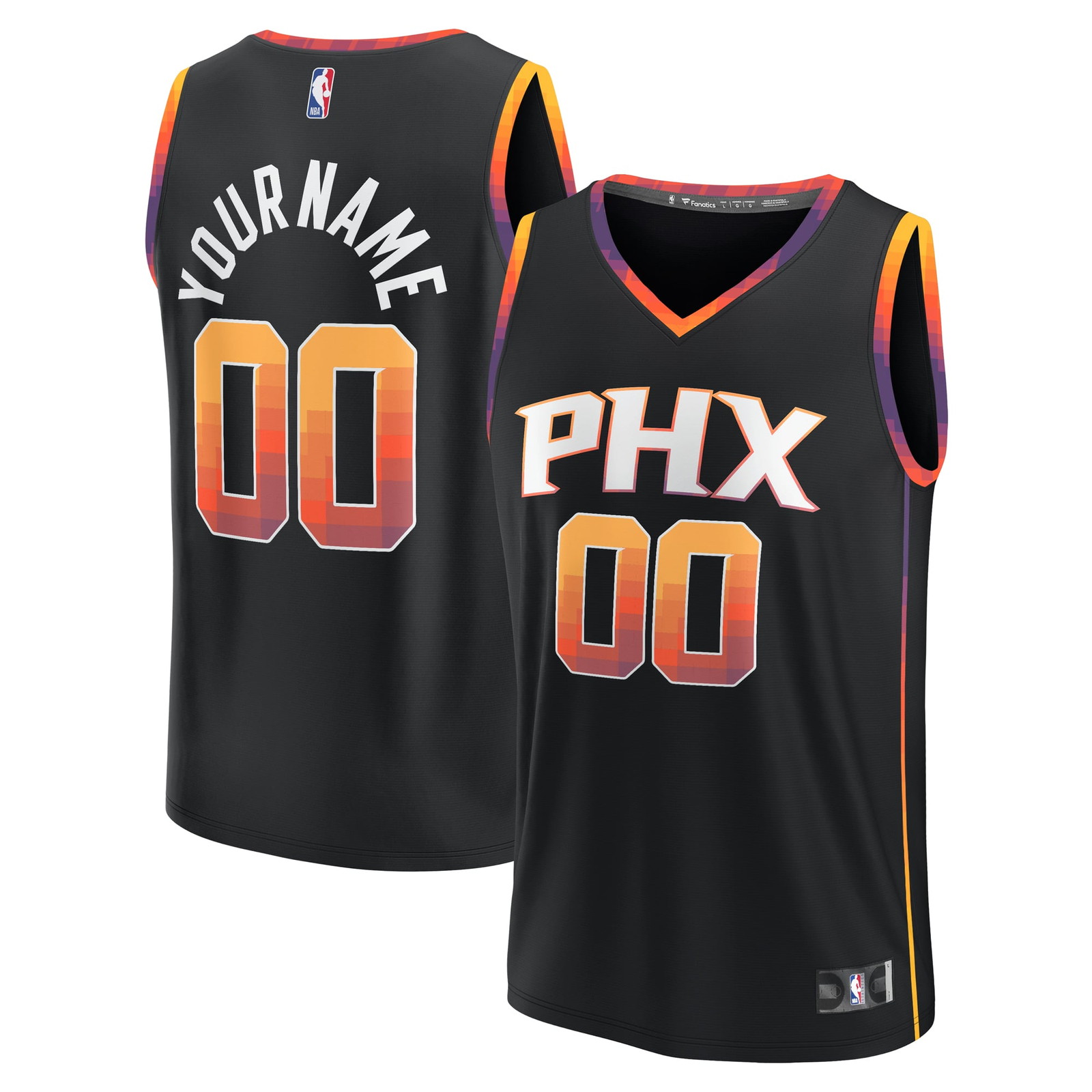 Phoenix Suns Fast Break Custom Fan Version Jersey Black Statement Edition - front and back view