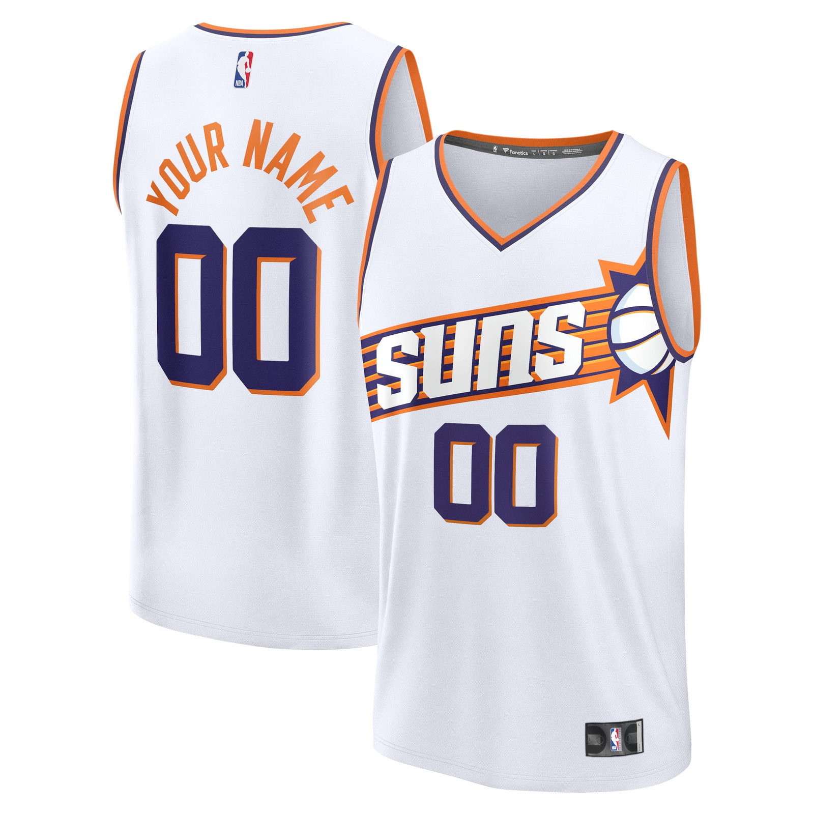 Phoenix Suns Youth Fast Break Custom Fan Version Jersey White Association - front and back view