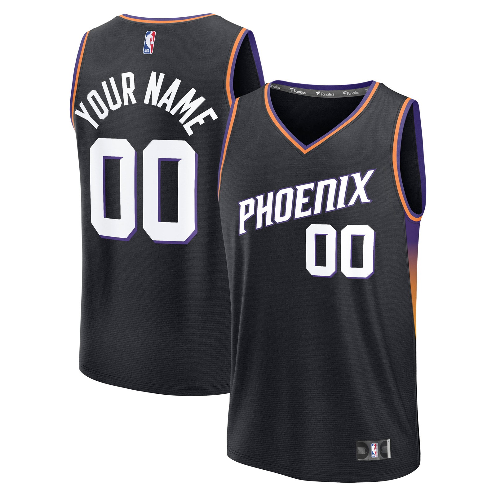 Phoenix Suns Fast Break Custom Jersey Icon Edition Black - front and back view