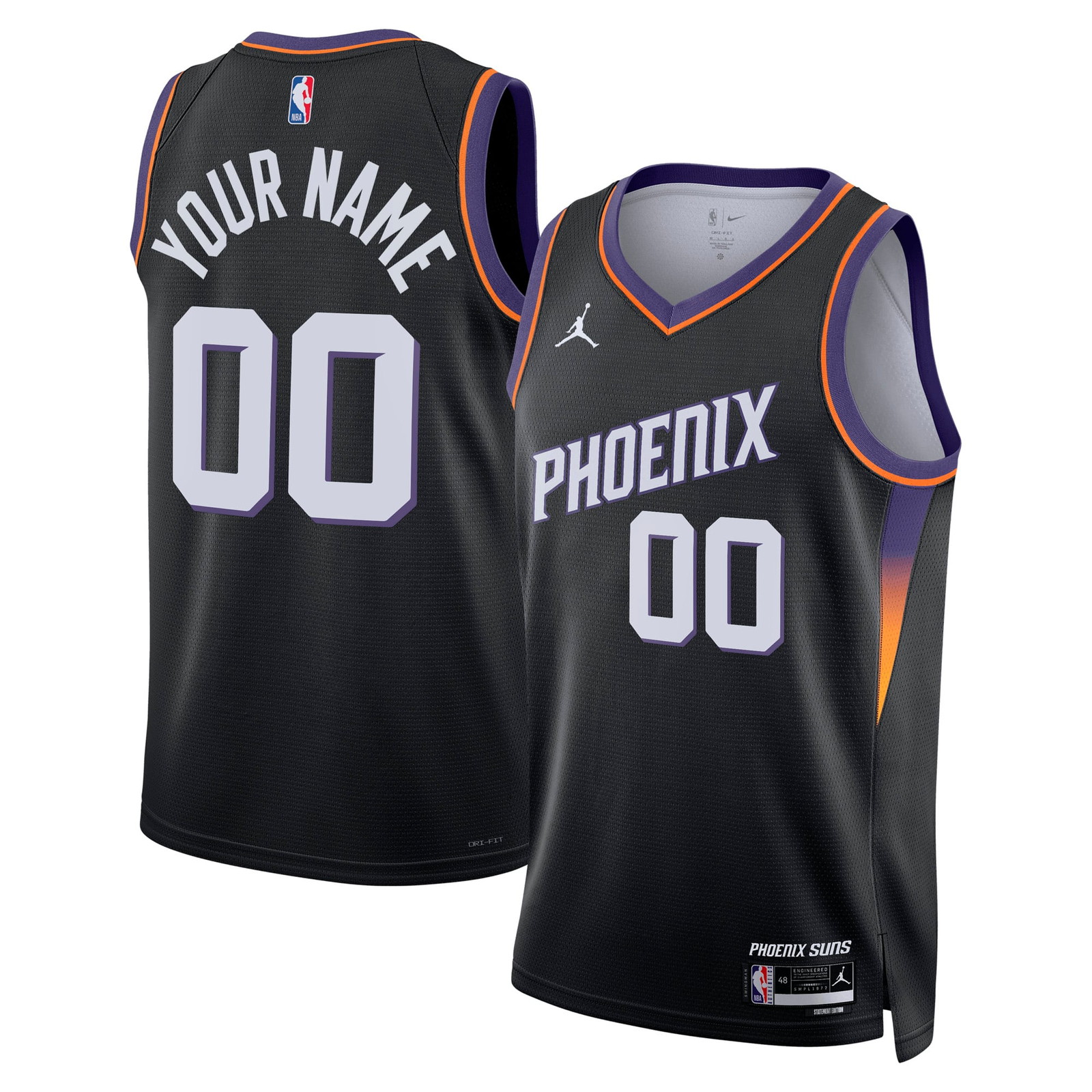 Phoenix Suns Unisex Swingman Custom Jersey Statement Edition Black - front and back view