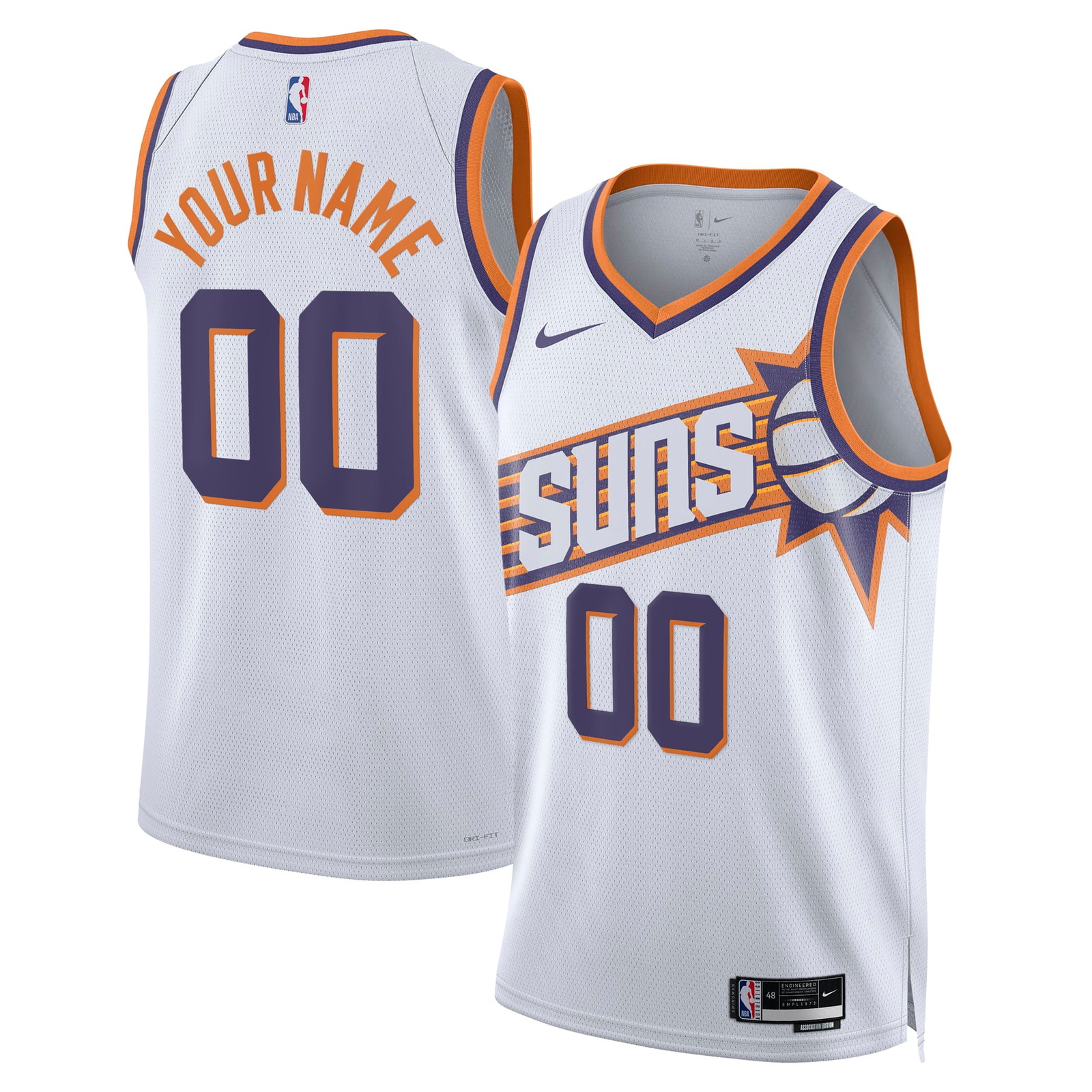 Phoenix Suns Unisex Swingman Custom Jersey White Association Edition - front and back view