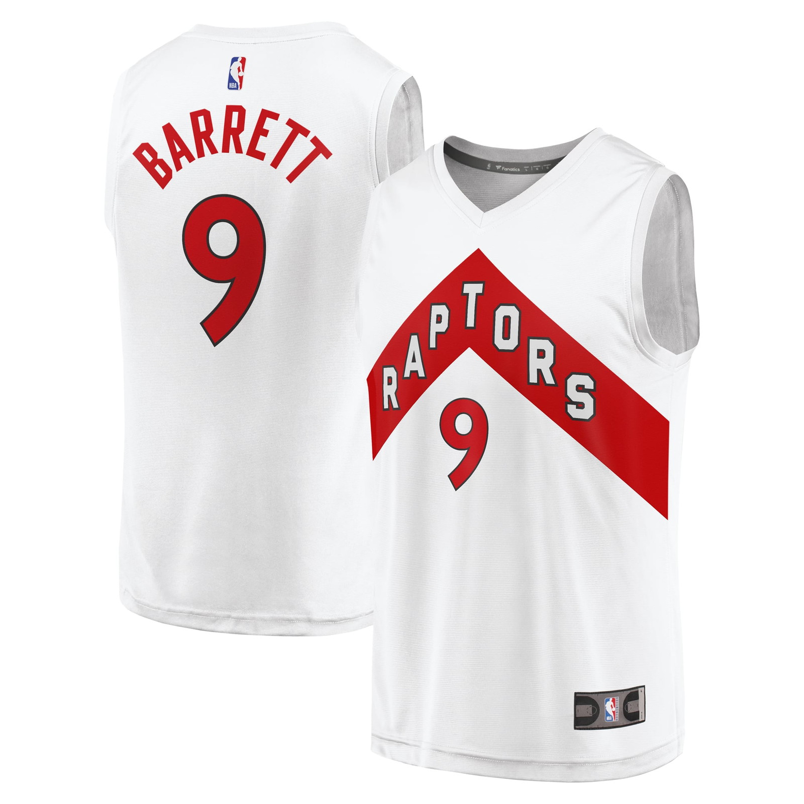 RJ Barrett Toronto Raptors Fast Break Player Jersey Association Edition White - front and back view