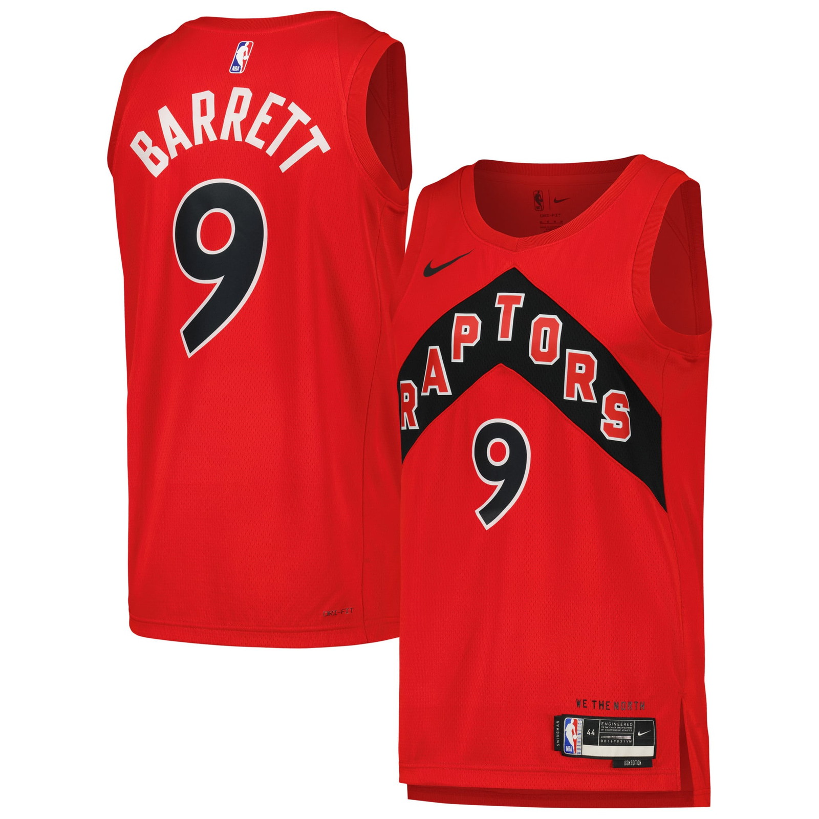 RJ Barrett Toronto Raptors Unisex Swingman Player Jersey Icon Edition Red - front and back view