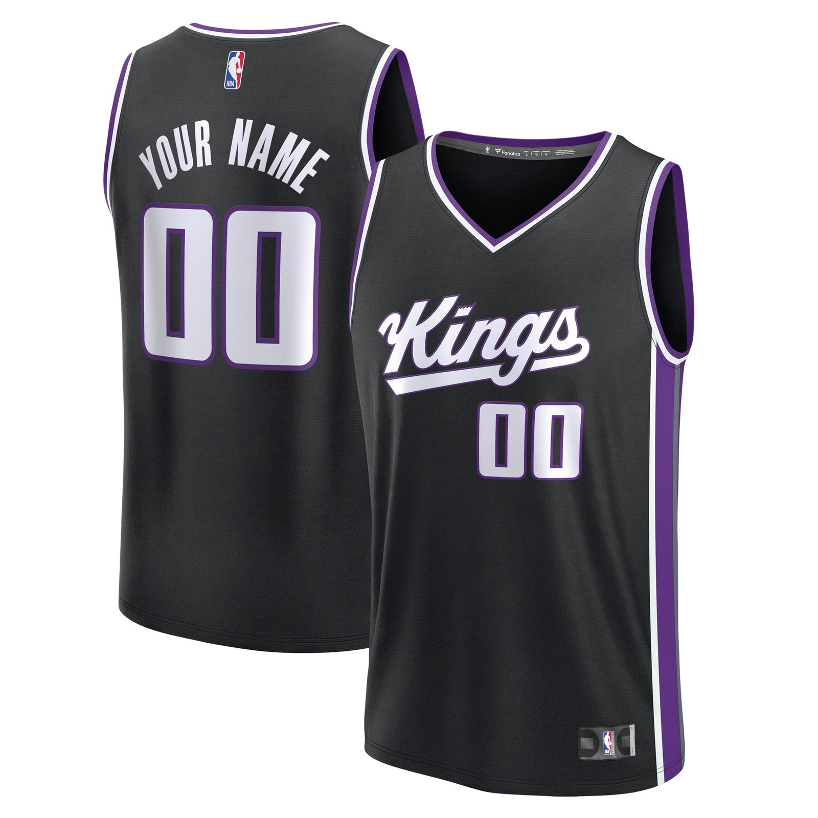 Sacramento Kings Youth Fast Break Custom Fan Version Jersey Black Icon Edition - front and back view