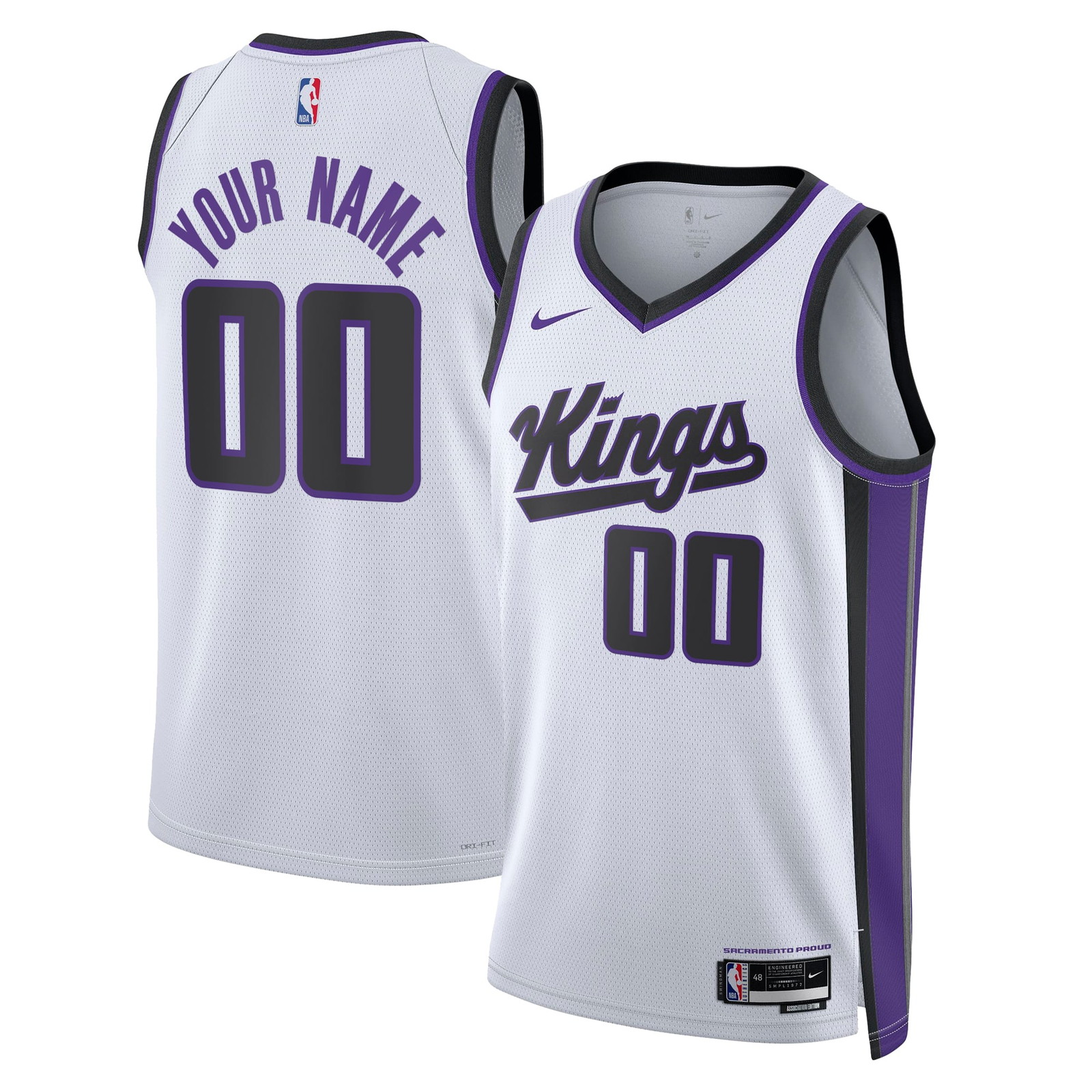 Sacramento Kings Unisex Swingman Custom Jersey Association Edition White - front and back view