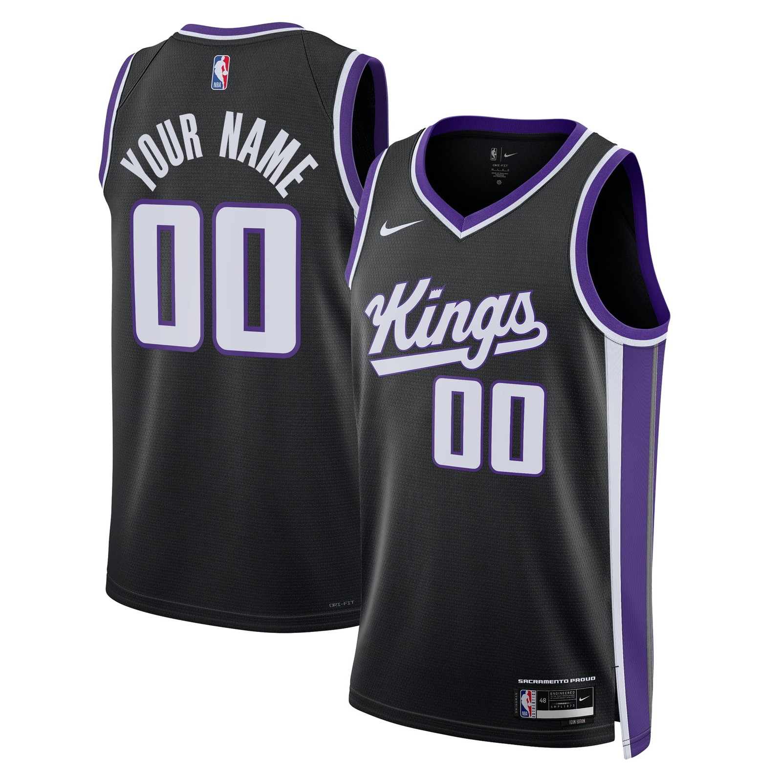 Sacramento Kings Unisex Swingman Custom Jersey Icon Edition Black - front and back view